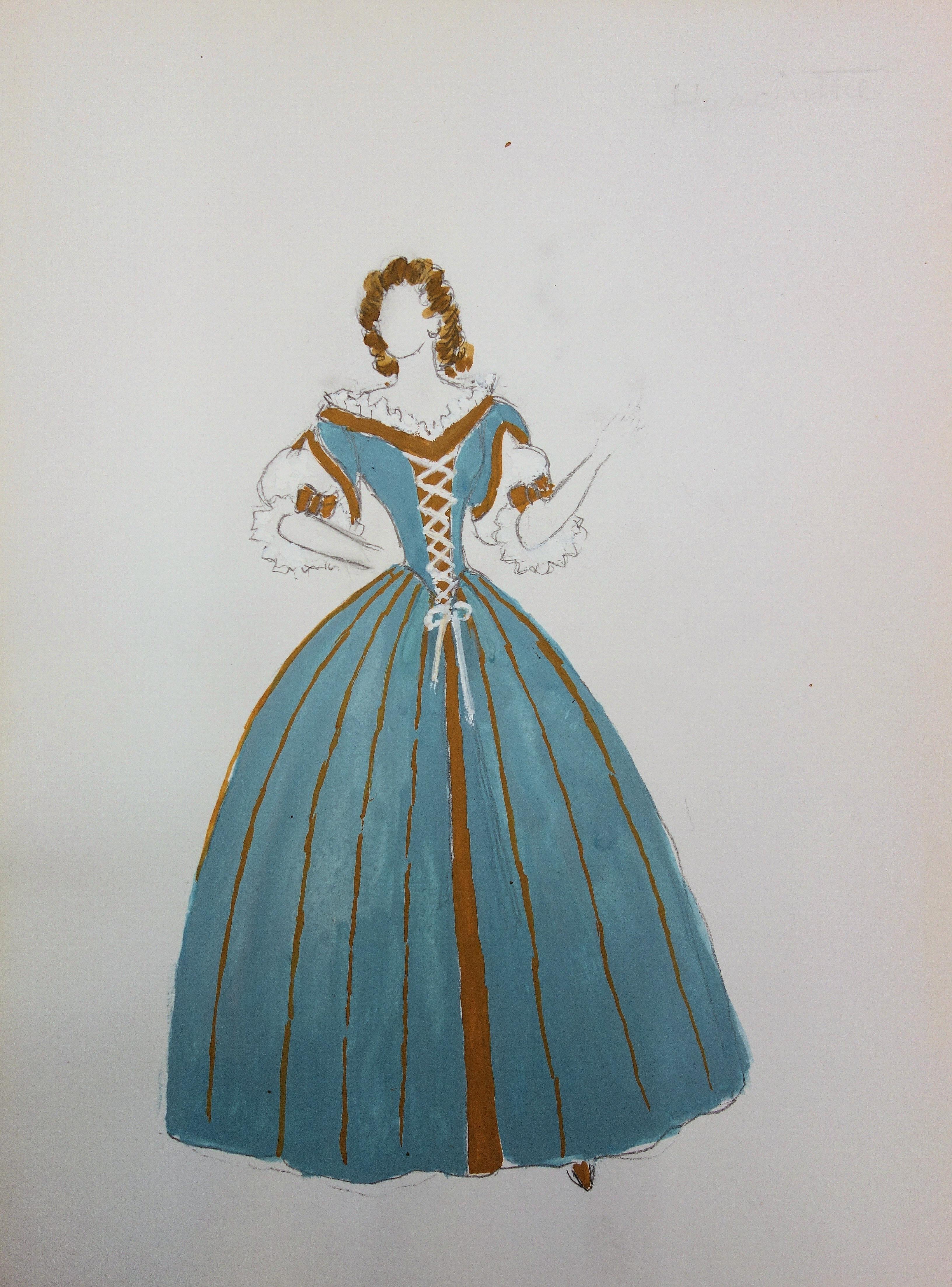 Figurative Art Suzanne Lalique - Suzanne LALIQUE - Costume de femme du XVIIIe siècle signé d'origine