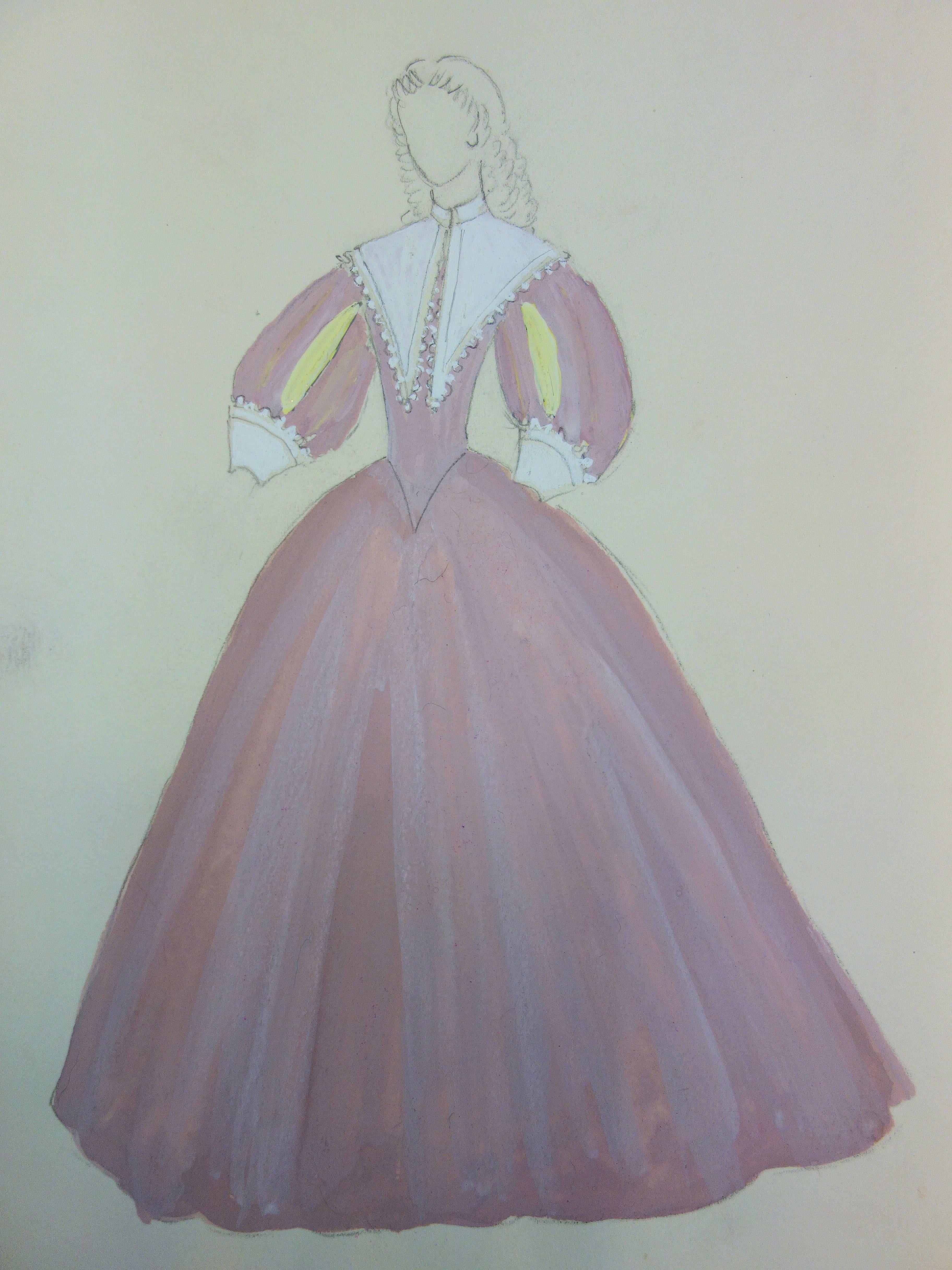 Baroque Pink Dress - Original watercolor - Art by Suzanne Lalique