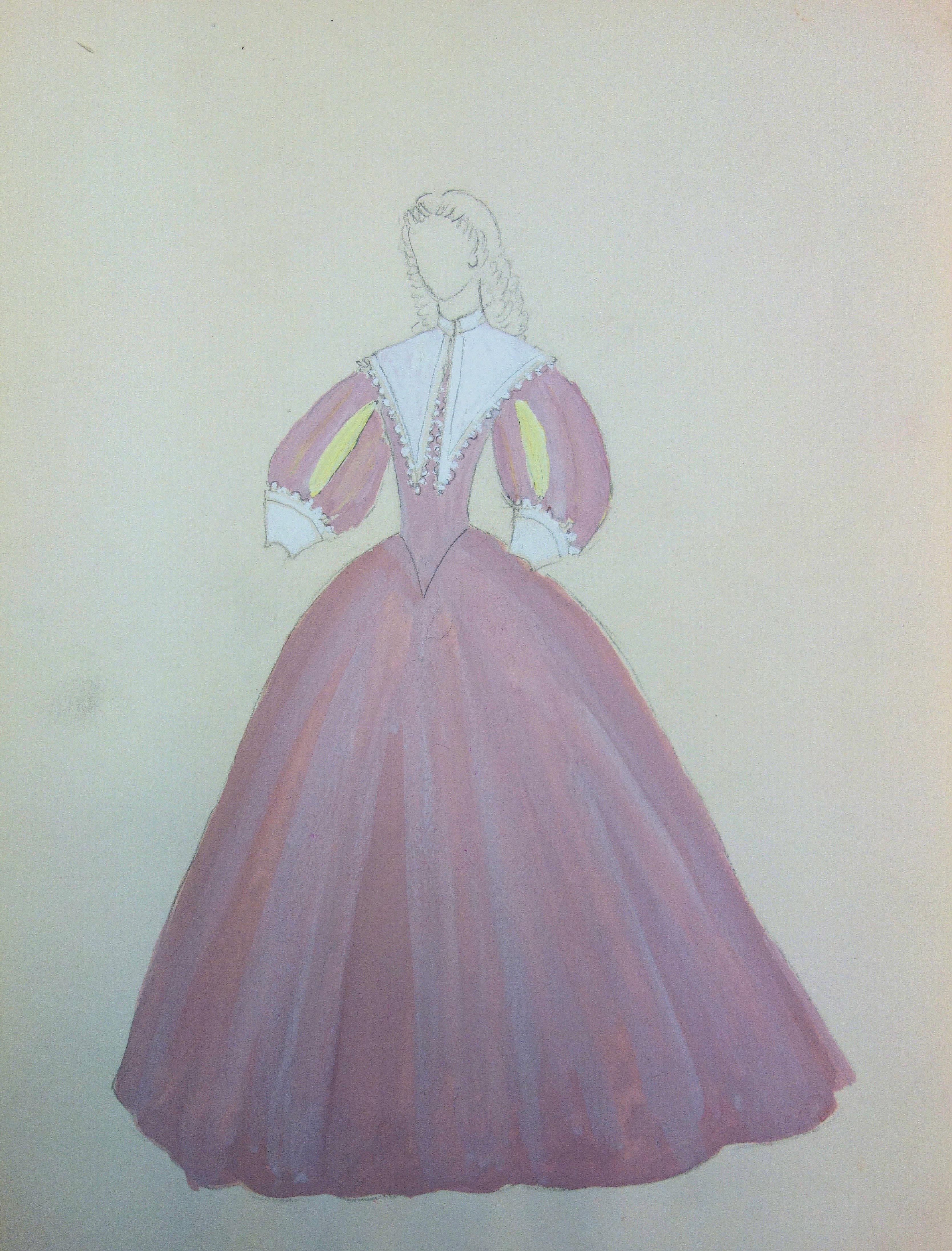 Rosa Barockes Kleid im Barockstil - Original-Aquarell