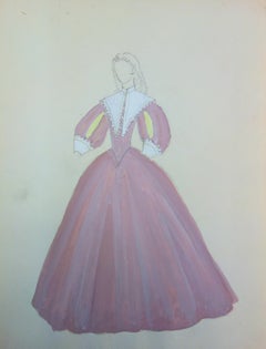 Rosa Barockes Kleid im Barockstil - Original-Aquarell