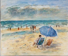 Summer in Normandy : The Beach of Blonville - Oil On Canvas, Hansigned