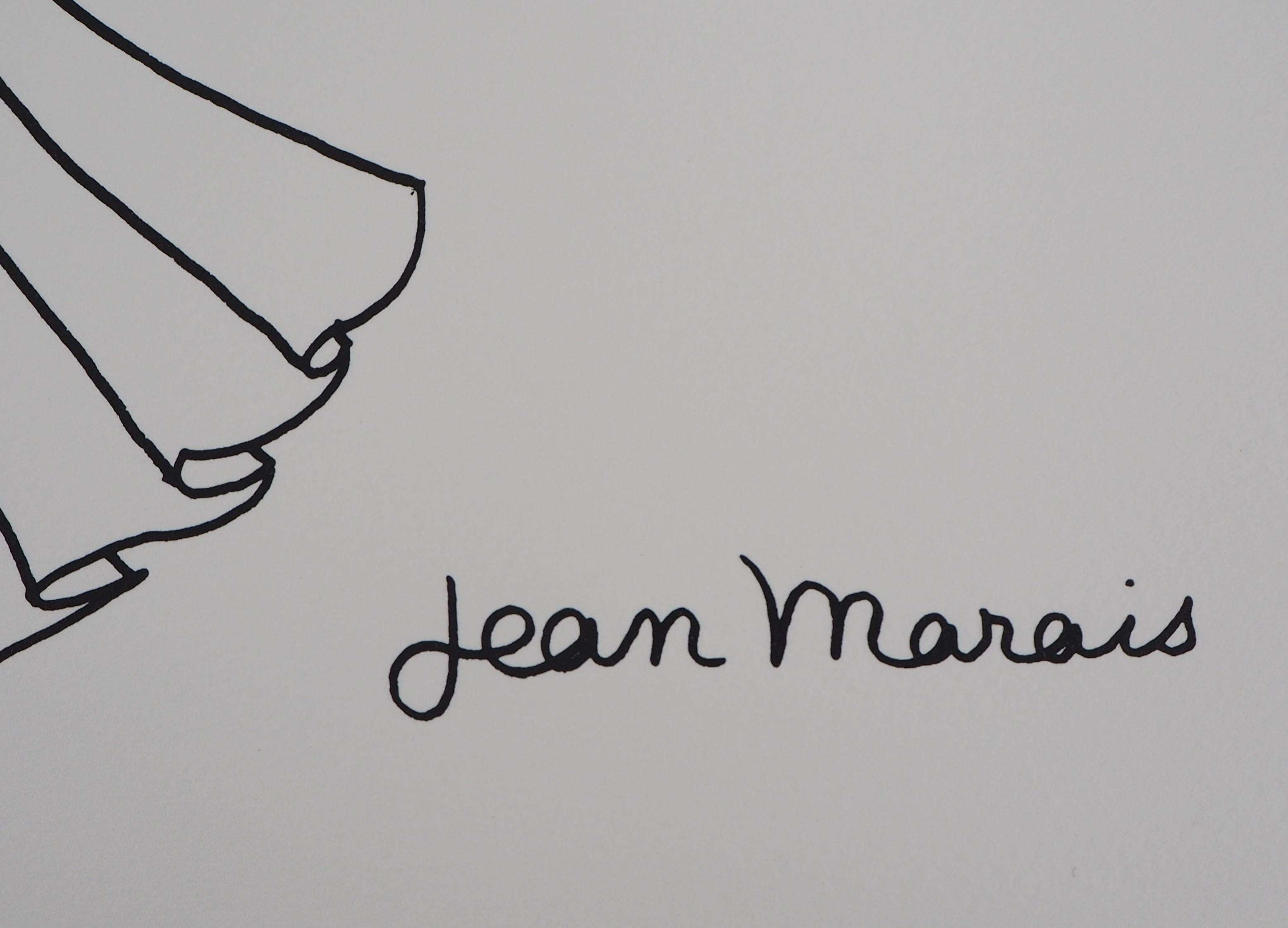 Portrait de mon ami Jean Cocteau - Lithographie, numérotée /100 - Gris Portrait Print par Jean Marais