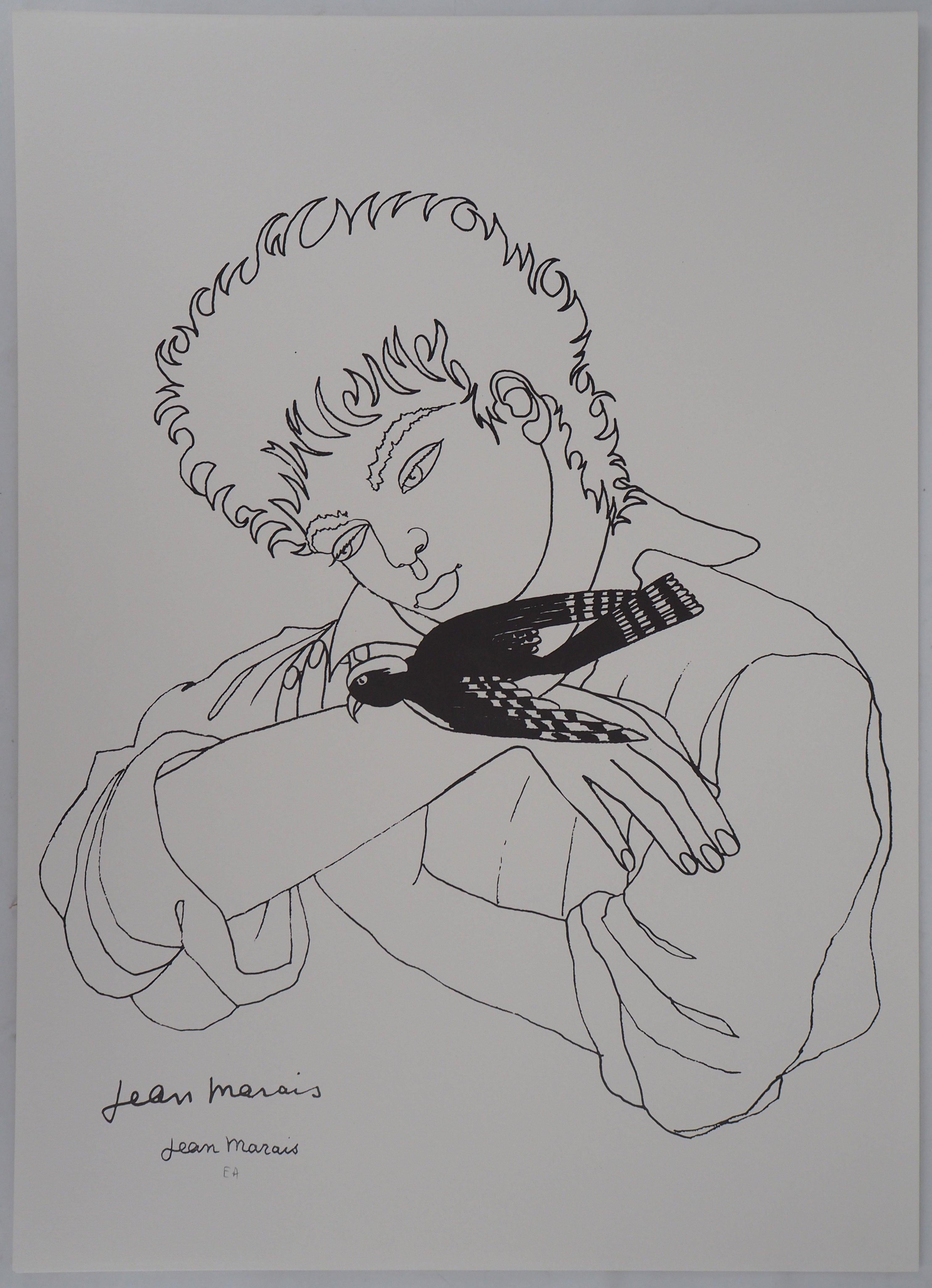 Jean Marais Portrait Print - Young Boy with a Bird - Lithograph - Artist Proof