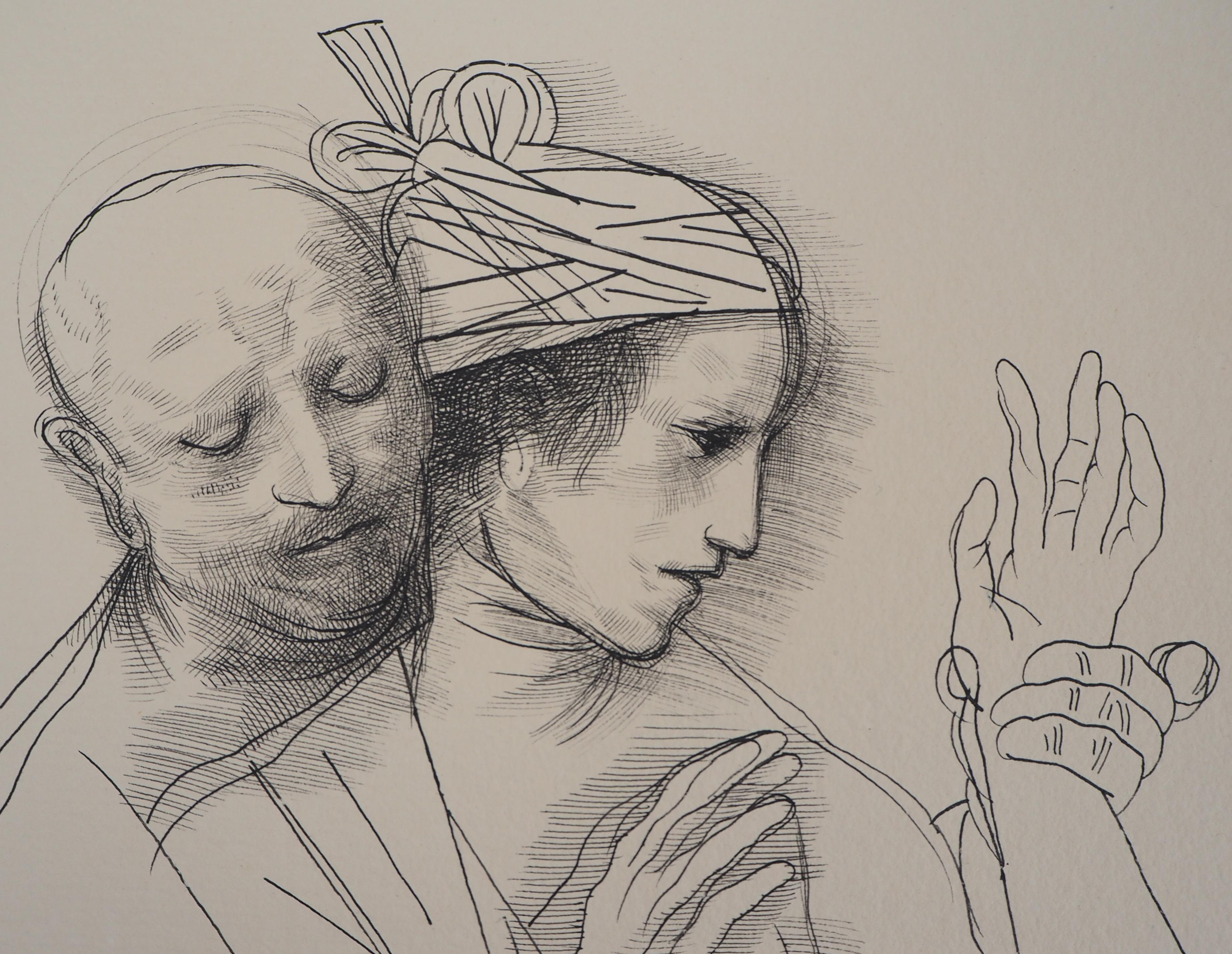Lovers and Pilgrim - Original ink drawing, Handsigned For Sale 2