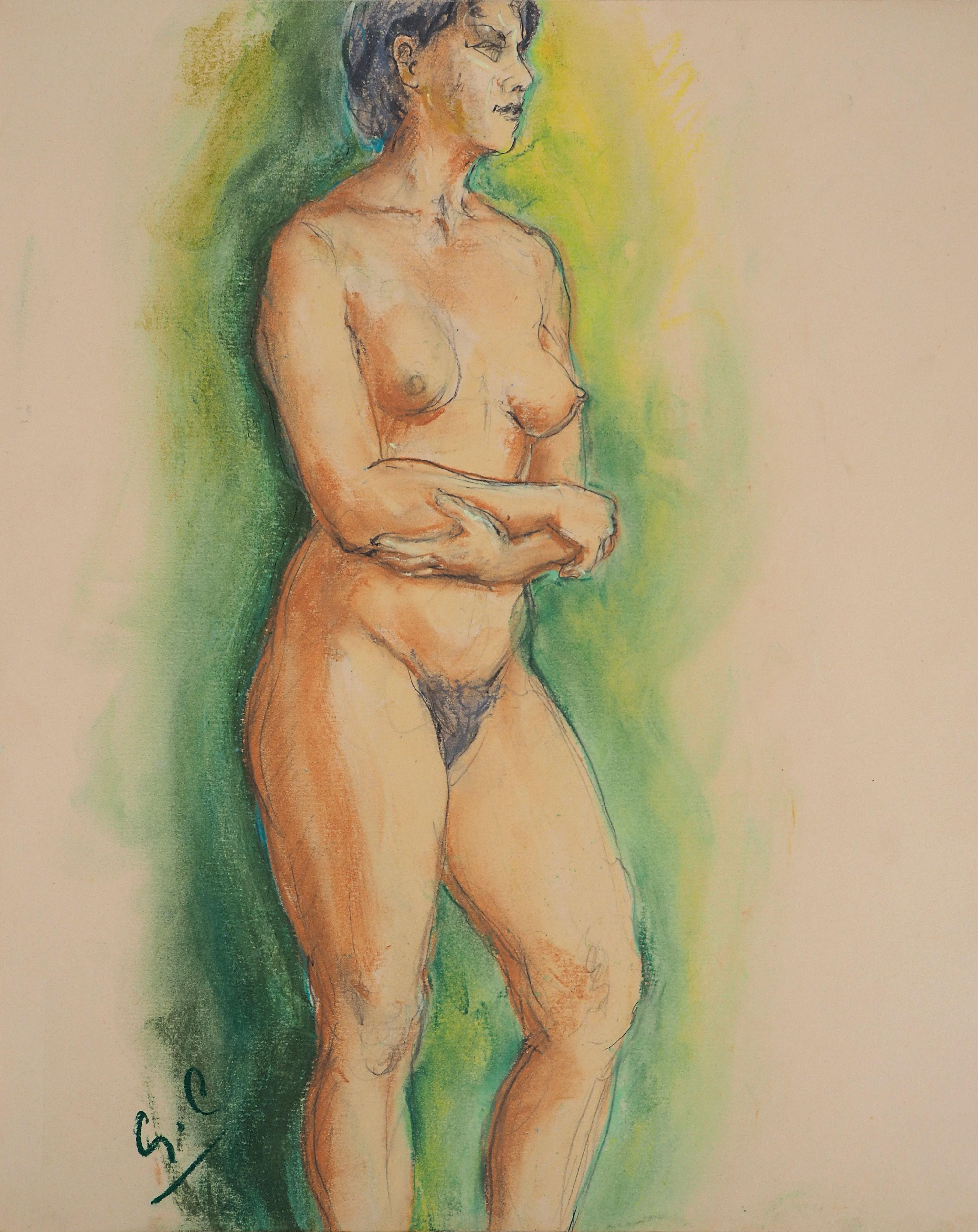 Dreaming Nude - Hand Signed Original Pastel Drawing - Art by Gaston Coppens