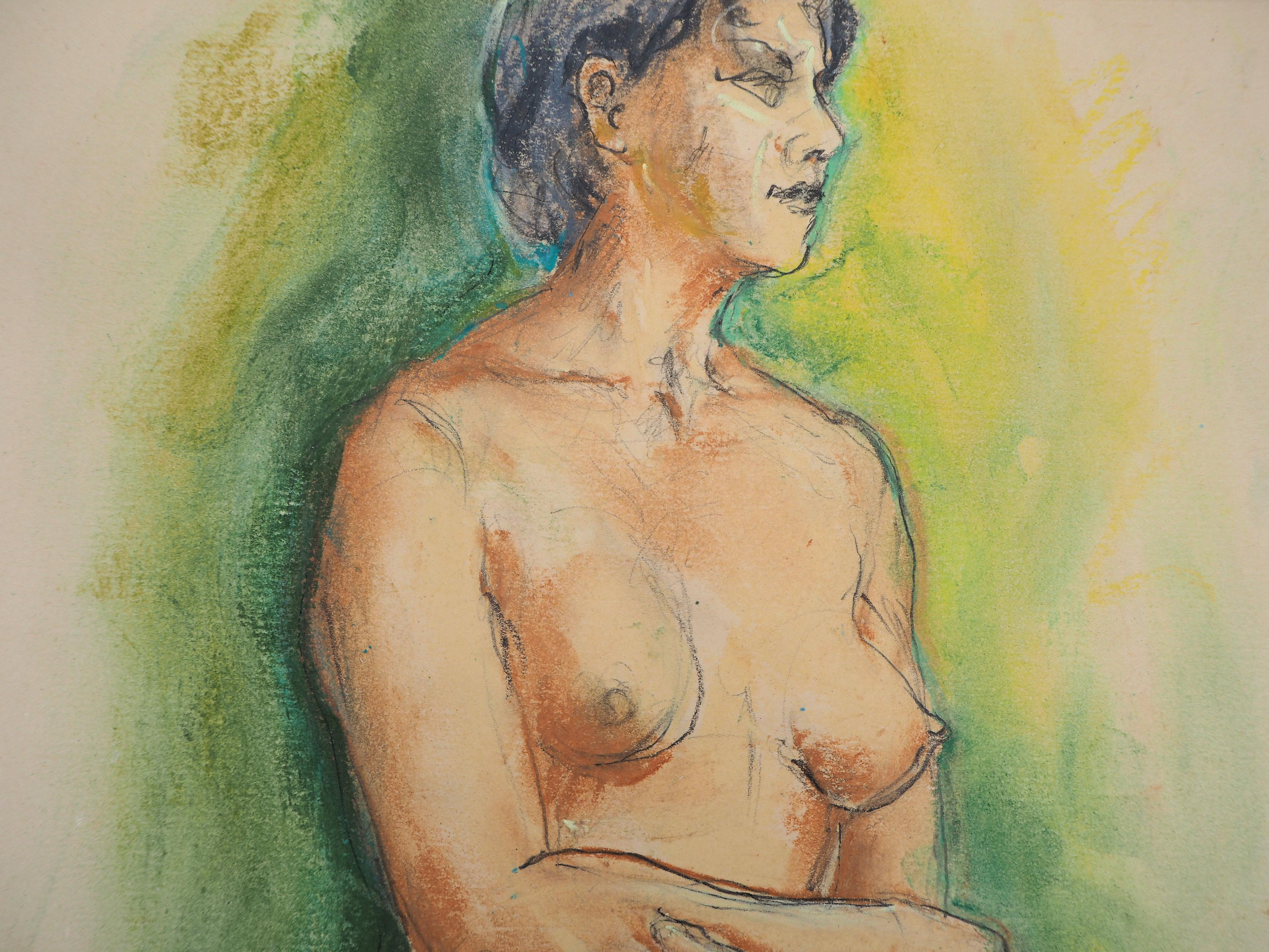 Dreaming Nude - Hand Signed Original Pastel Drawing For Sale 2