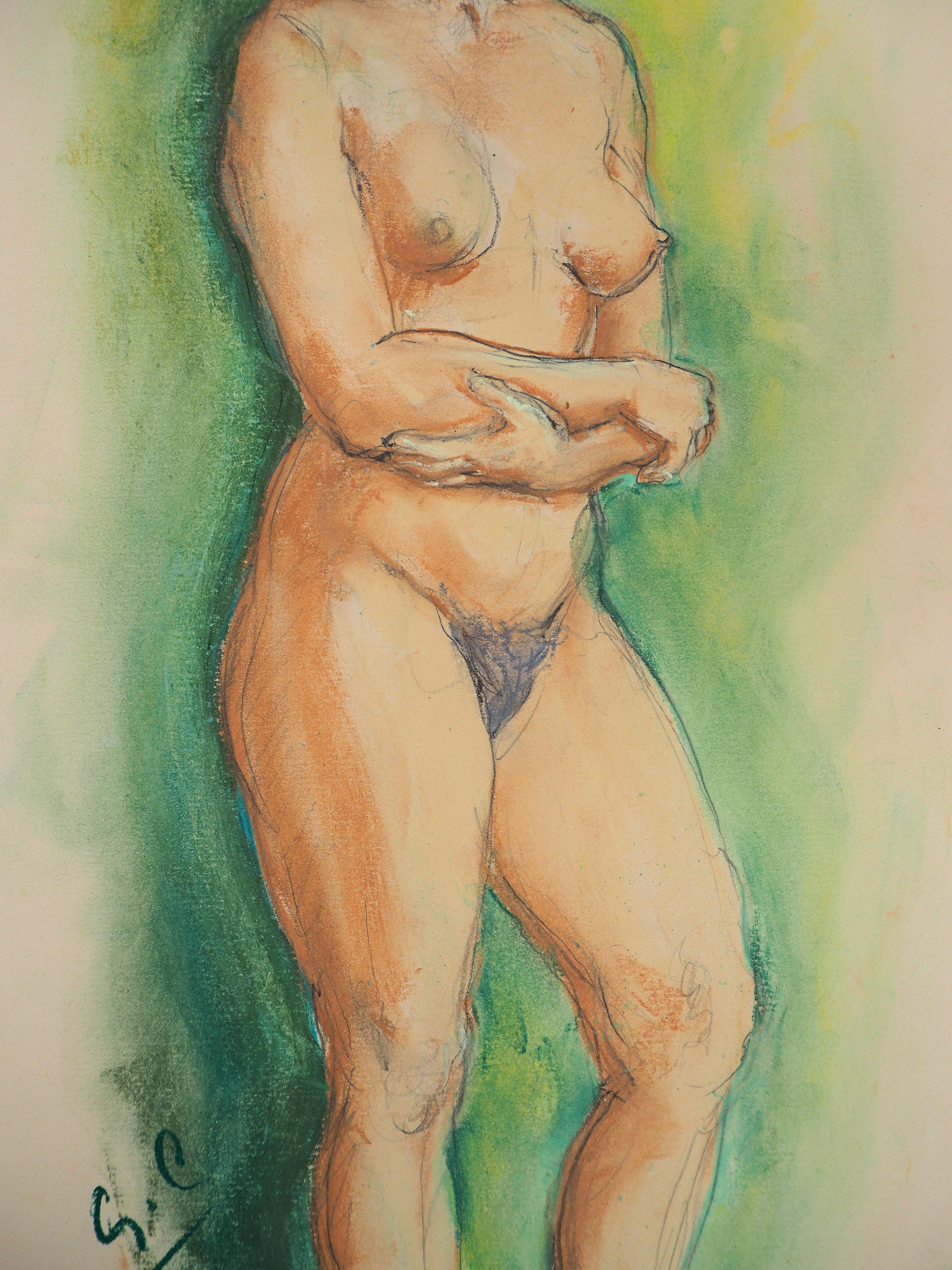 Dreaming Nude - Hand Signed Original Pastel Drawing For Sale 3