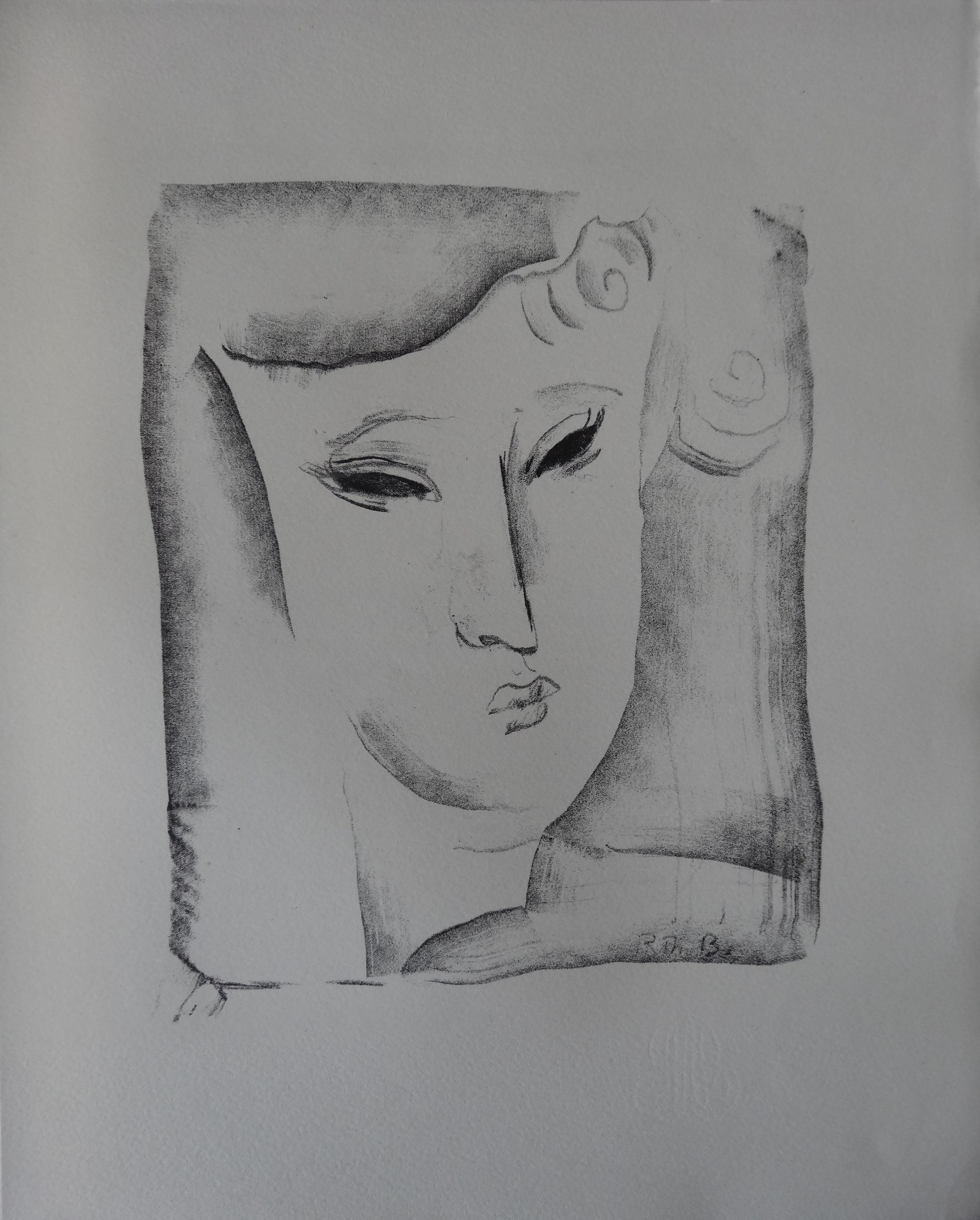 Rodolphe-Théophile Bosshard Portrait Print - Cubist Portrait - Stone lithograph, 1930