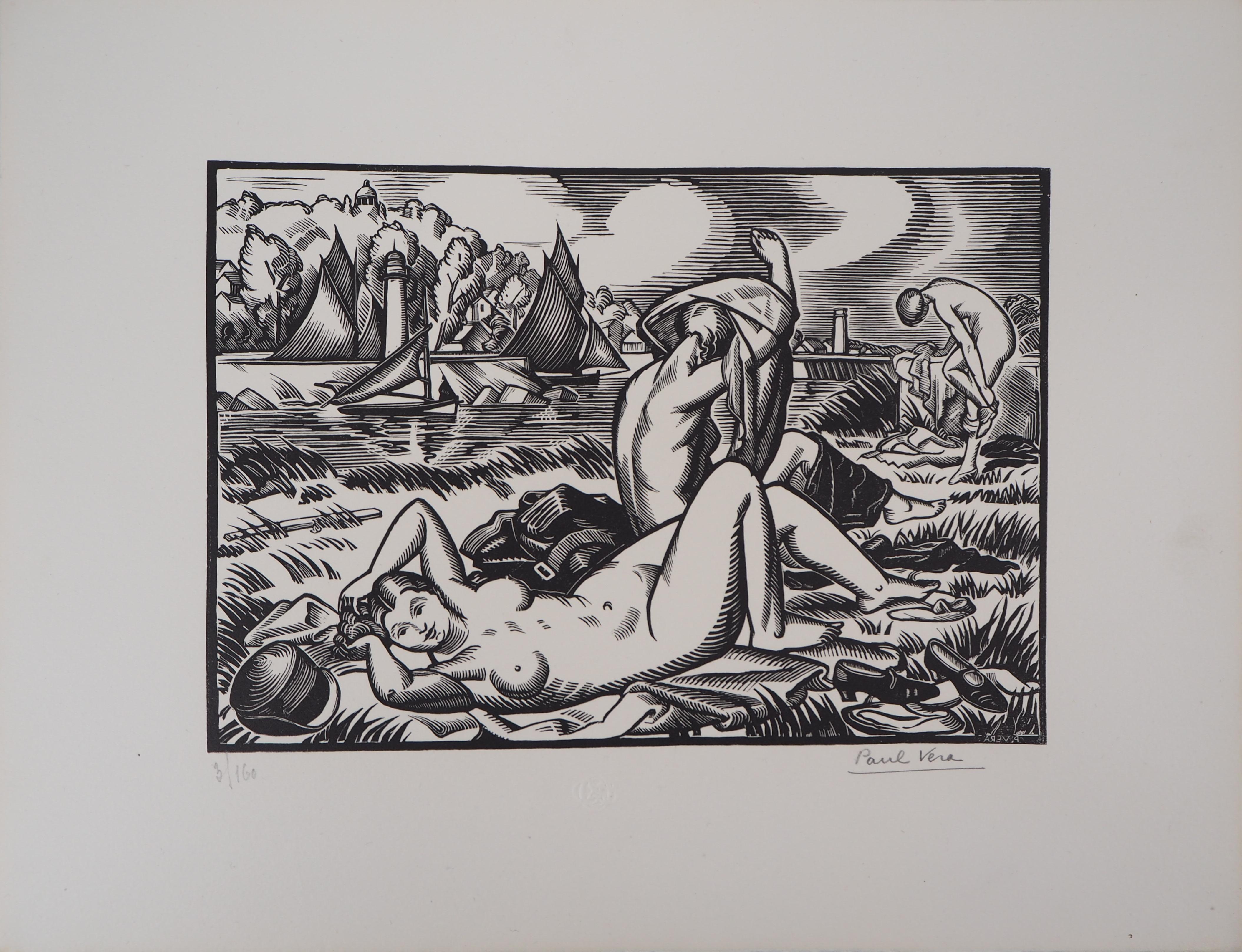 Tribute to Cezanne: The Bathers – Die Badenden – Original-Holzschnitt, handsigniert (Art déco), Print, von Paul Vera