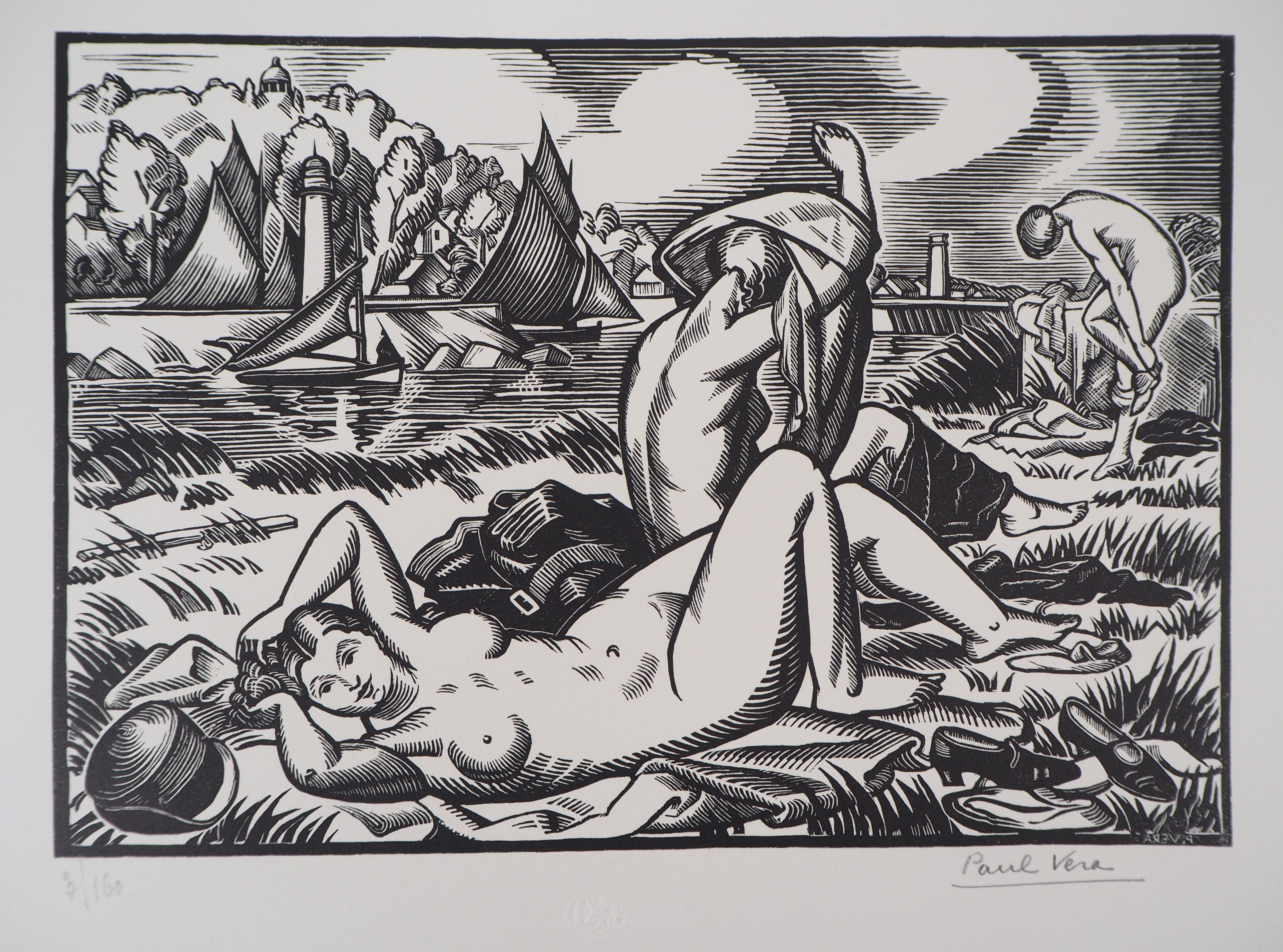 Tribute to Cezanne : The Bathers - Original wooodcut, Handsigned