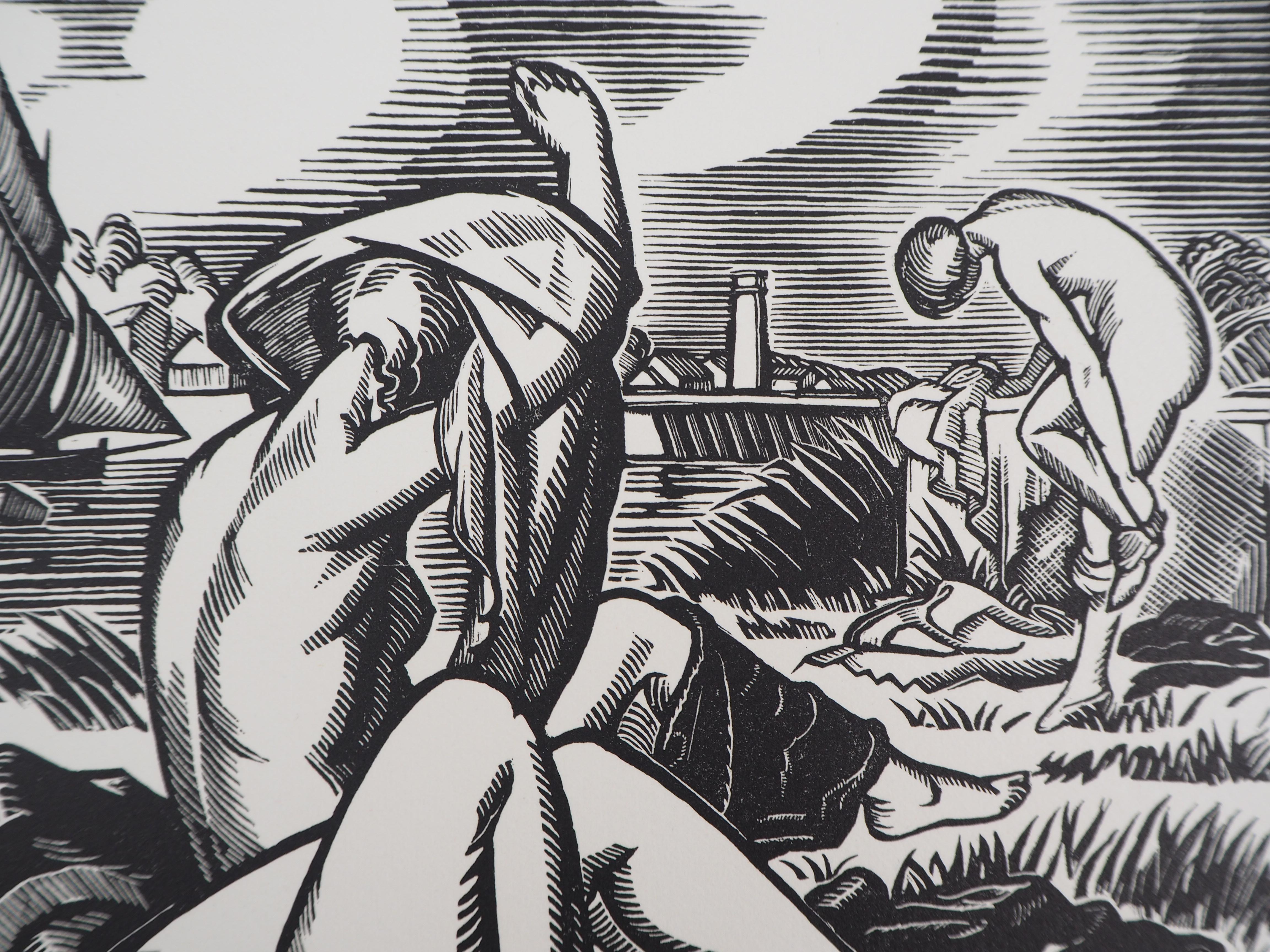 Paul VERA
Homenaje a Cezanne : Las bañistas, 1928

Grabado en madera original
Firmado a lápiz
Numerado /160
Sobre vitela 32,5 x 25,5 cm (c. 13 x 10 pulg.)
Lleva el sello ciego del editor 
