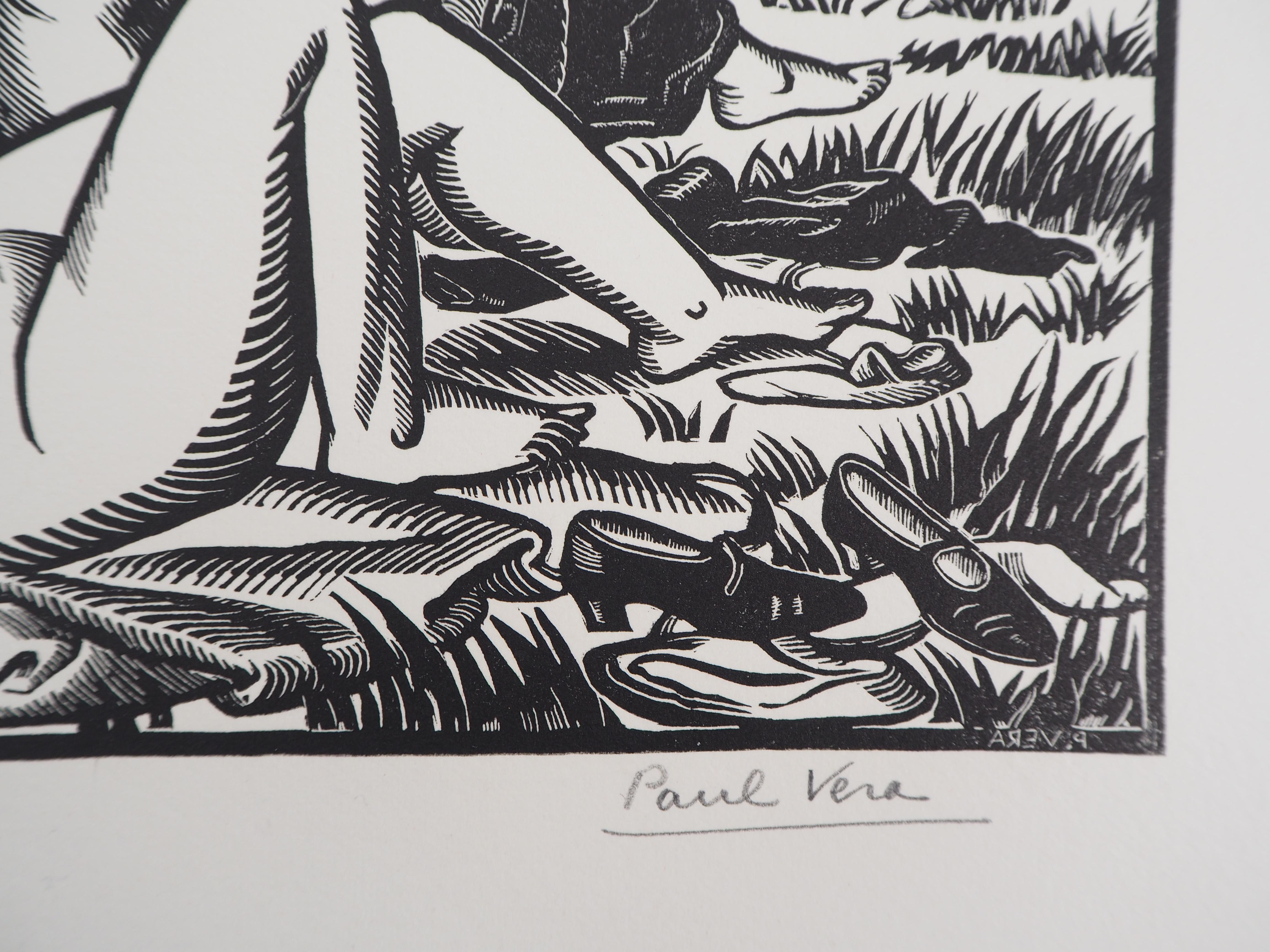 Homenaje a Cezanne : Las Bañistas - Grabado original, Firmado a mano - Print de Paul Vera