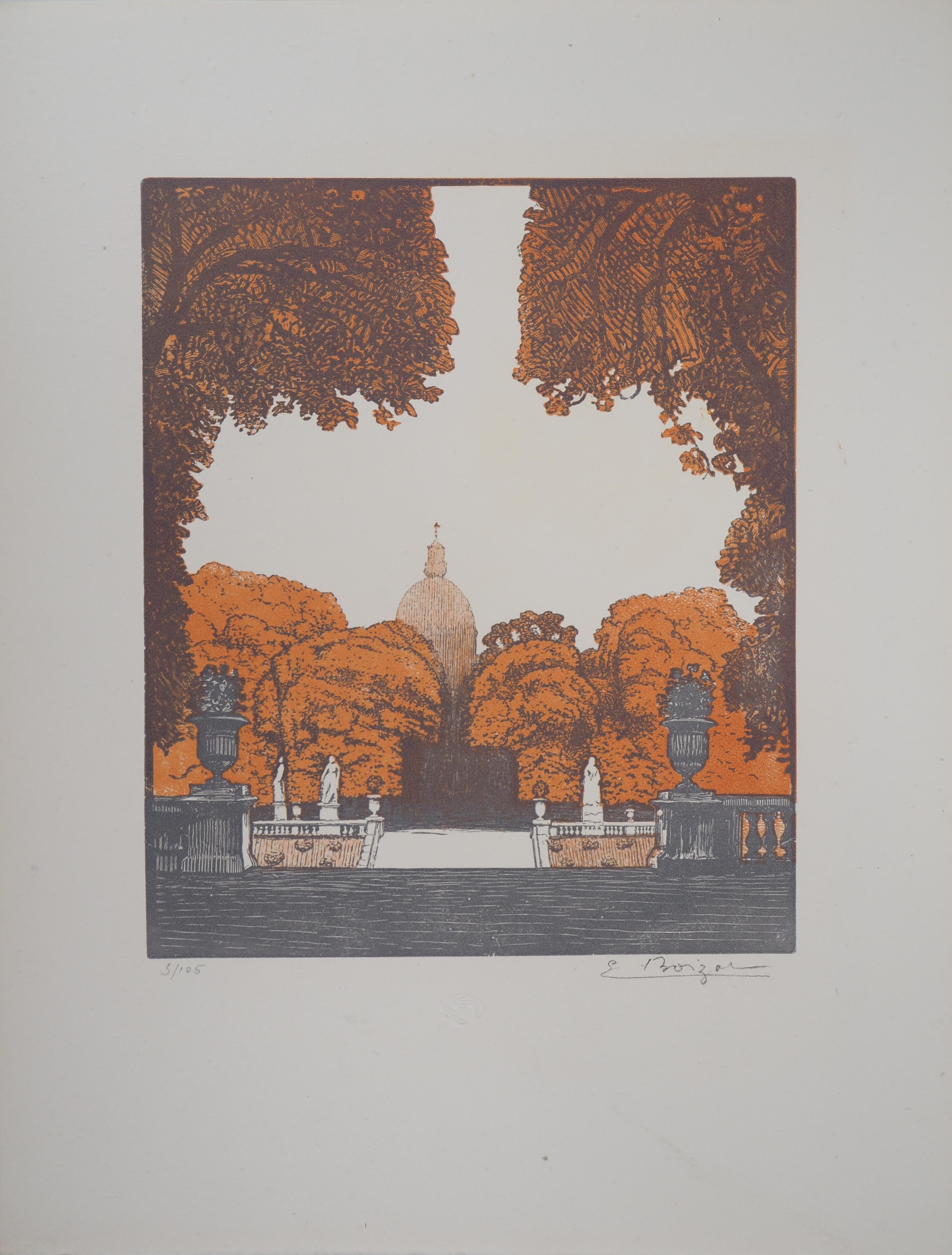 Paris, Luxembourg-Garten  - Original-Wollschliff, handsigniert und nummeriert /105 – Print von Emile BOIZOT