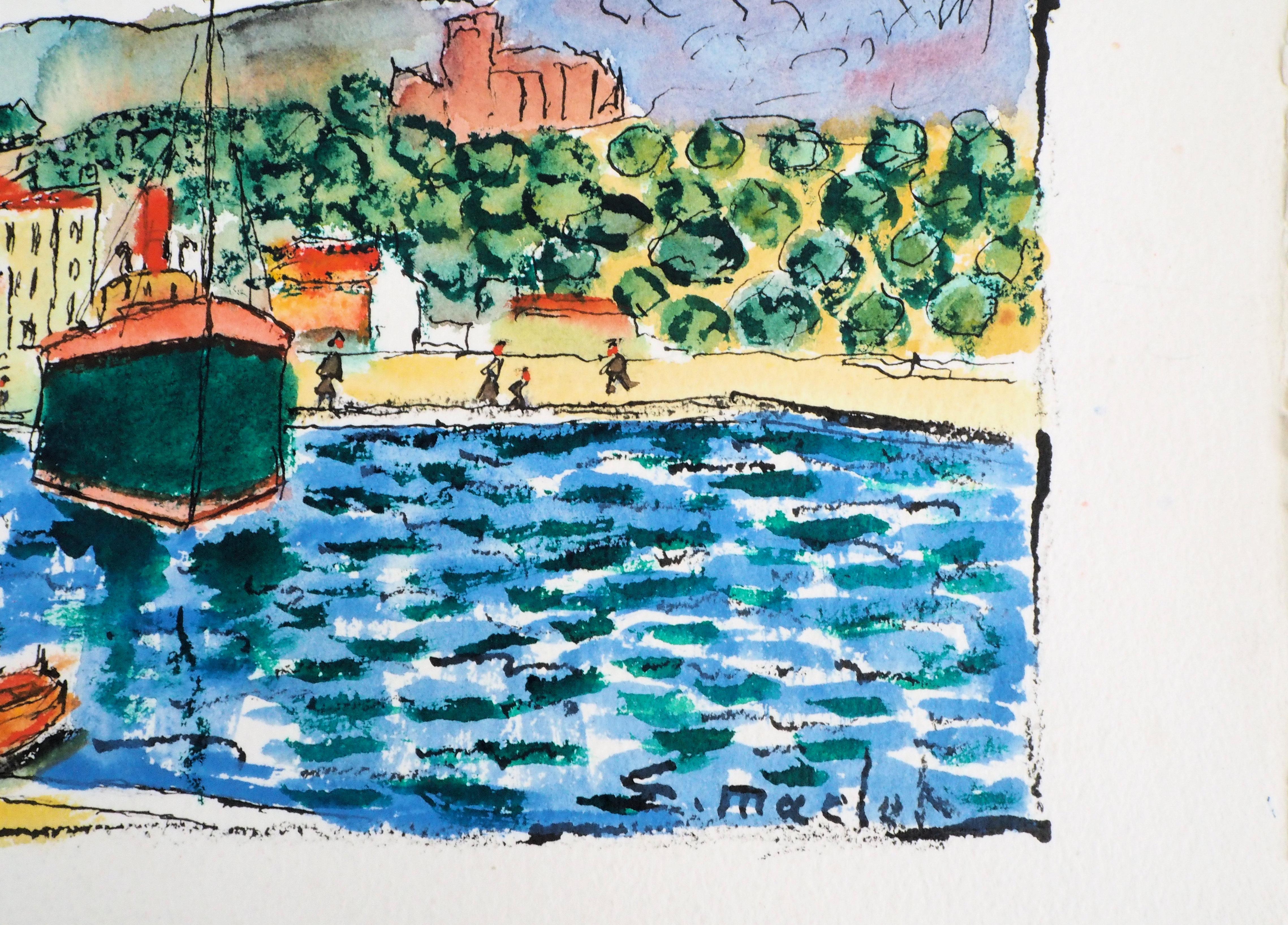 South of France : Harbor of Cassis (Marseille) - Aquarelle originale, signée à la main - Art de Elisée Maclet