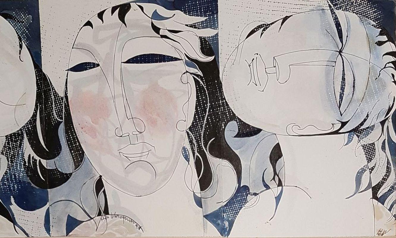 Henry de Waroquier
Three Women Faces (Three Graces), 1918

Original watercolor
Handsigned three times
Size of the sheet : 39 x 76 cm (c. 16 x 30 in)
Size of the drawing : 27 x 63 cm (c. 11 x 25 in)

Very good condition