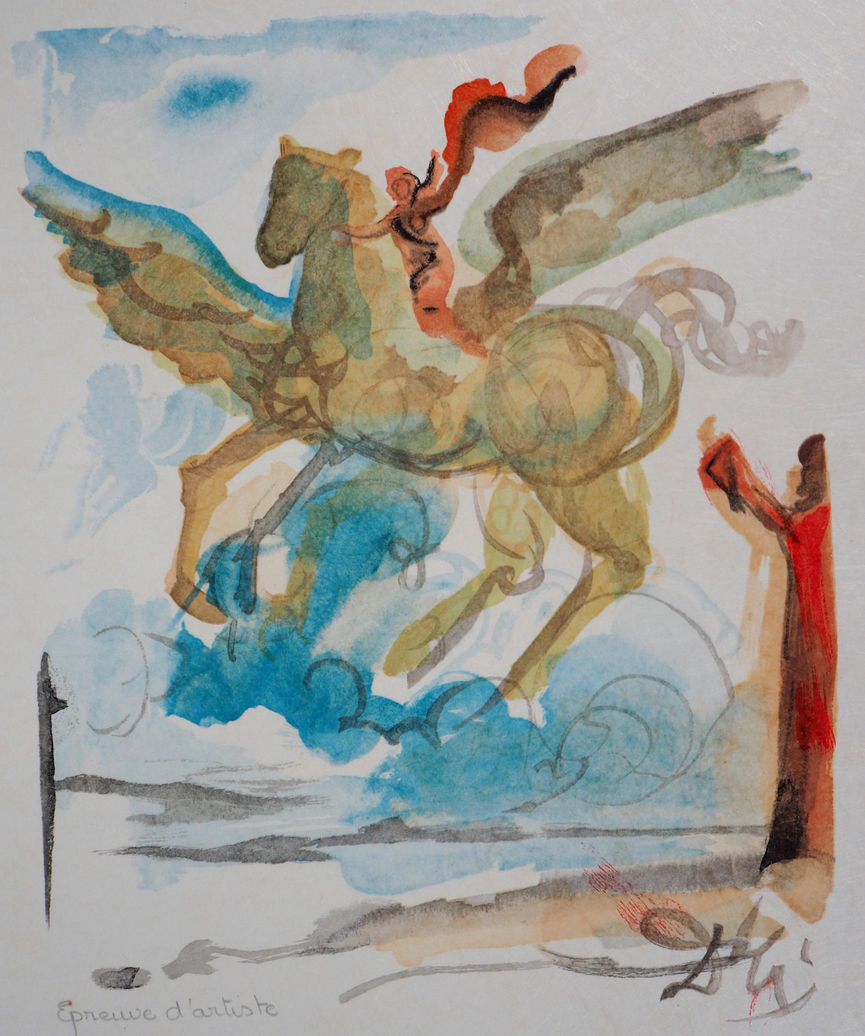 Pegasus (Generous Steed) – Original-Holzschnitt, handsigniert (Feld #79-2 J) (Grau), Figurative Print, von Salvador Dalí