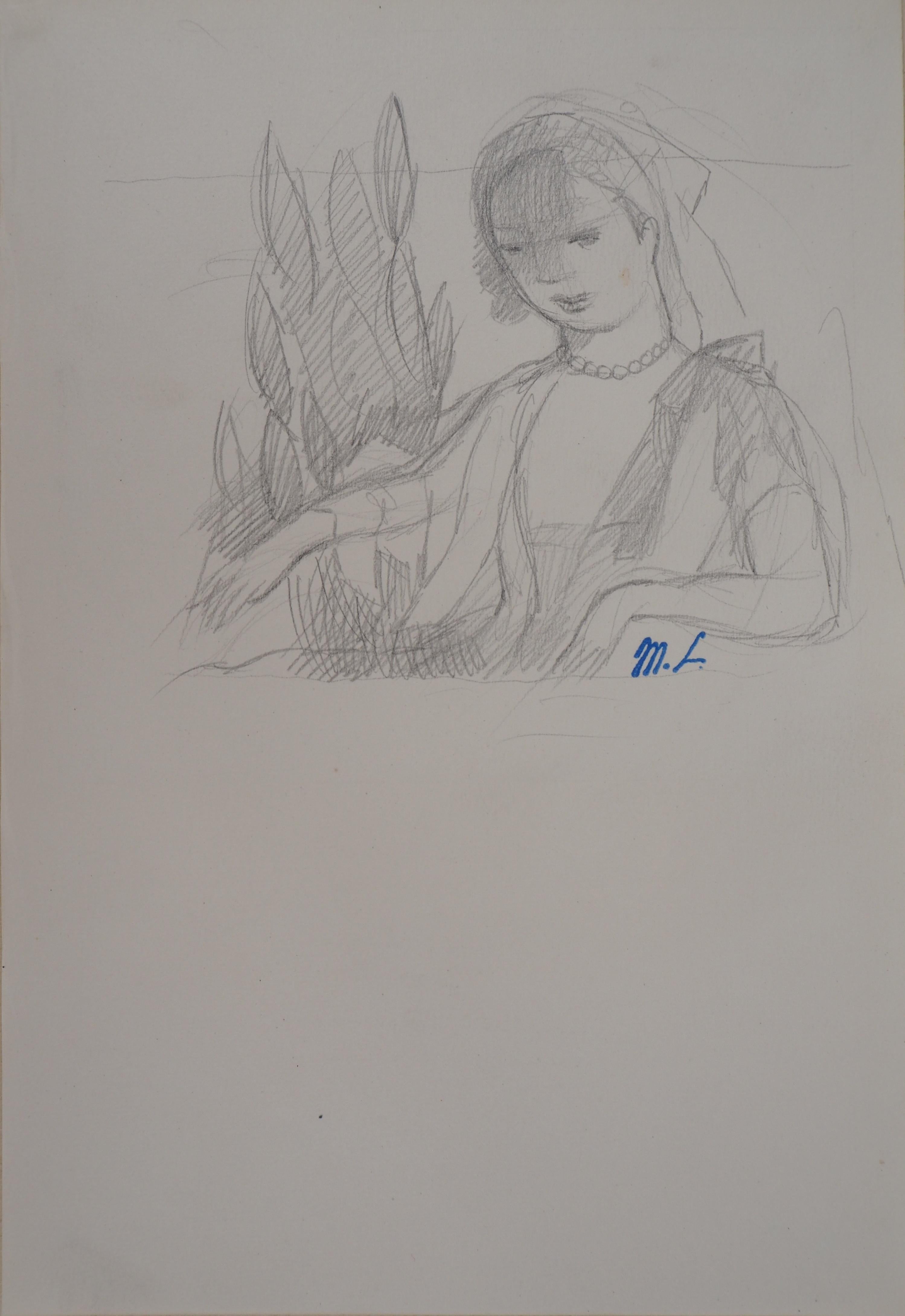 Woman in the Garden - Original pencil drawing - Art by Marie Laurencin