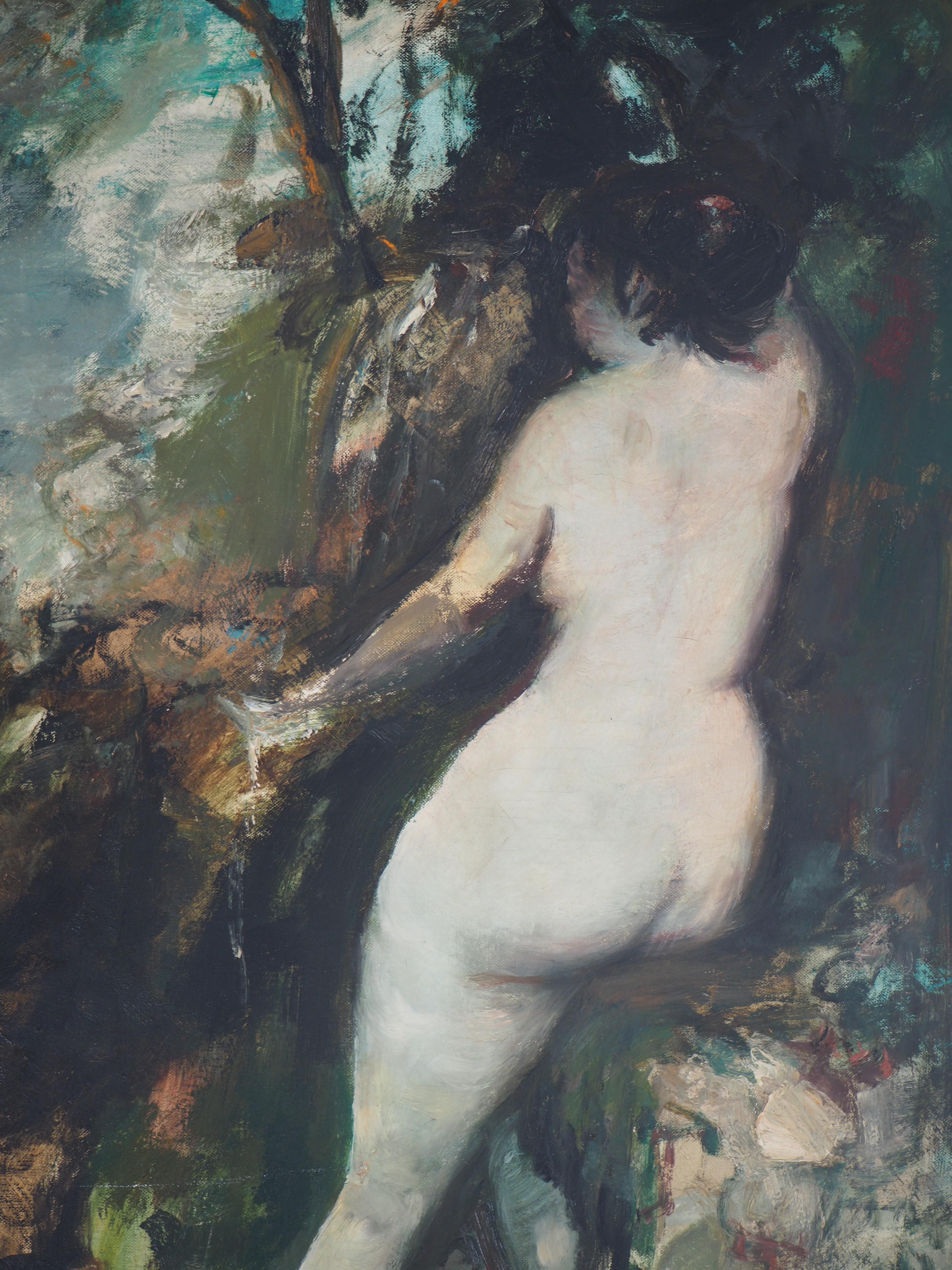 Nude near the Source (Study after Courbet)  - Original Oil on canvas, Signed - Expressionist Painting by François Heaulmé