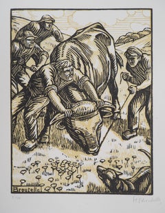 The Untamed Bull - Original woodcut, Handsigned