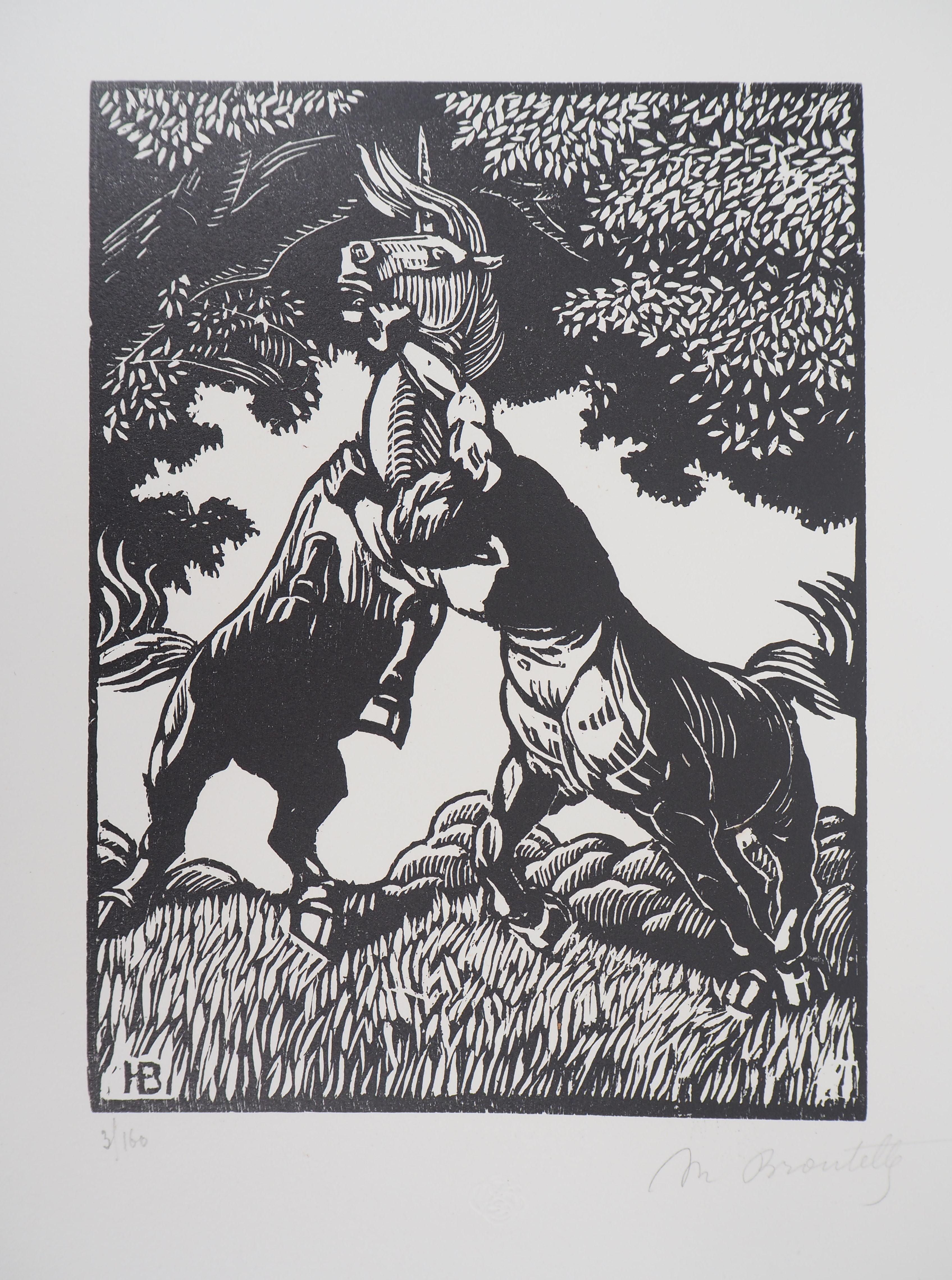 Mythology : Centaur and Unicorn - Original woodcut, Handsigned