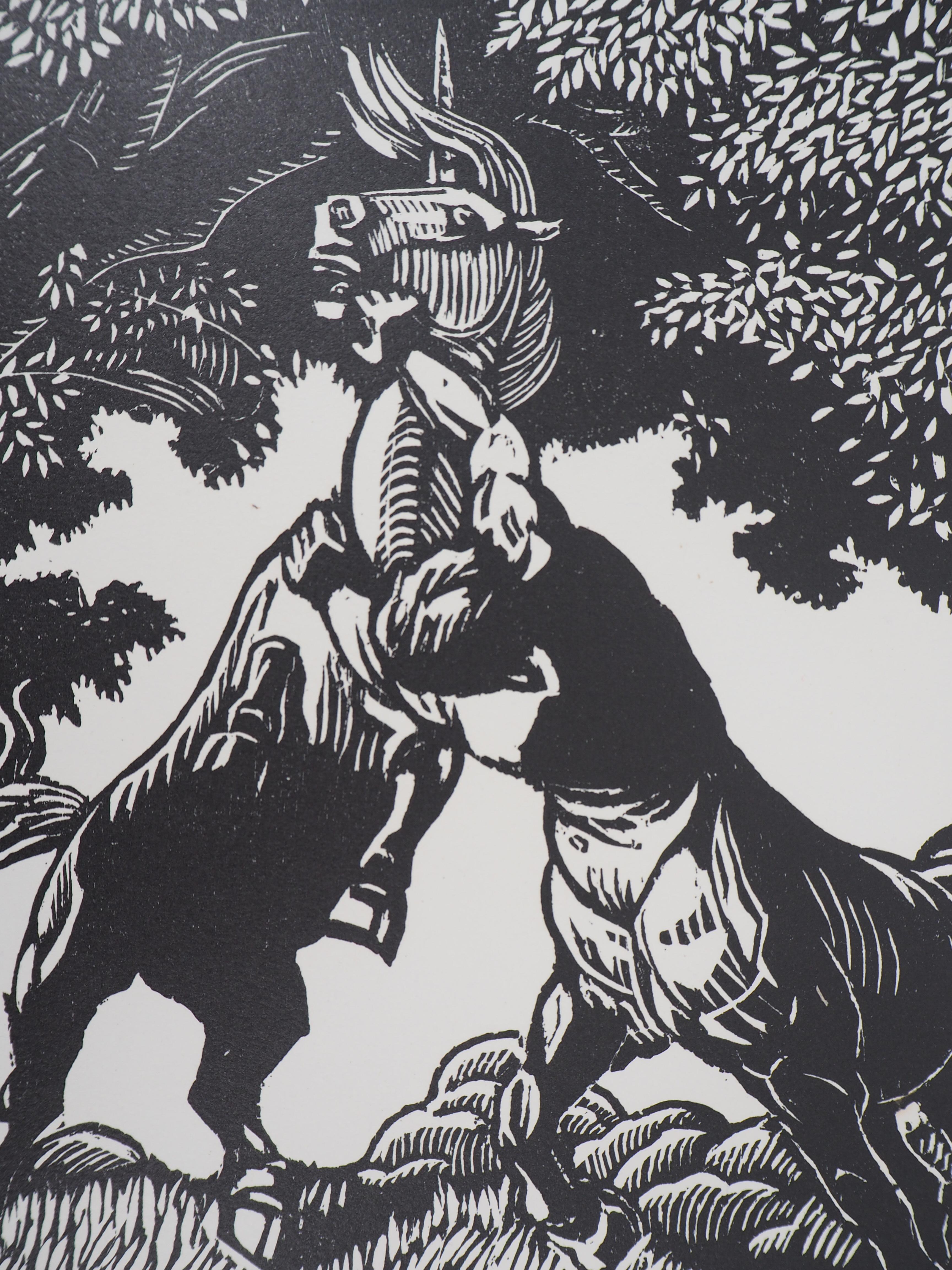 Mitologia: Centauro e Unicorno - Xilografia originale, firmata a mano - Animal Print Grigio di Honoré Broutelle