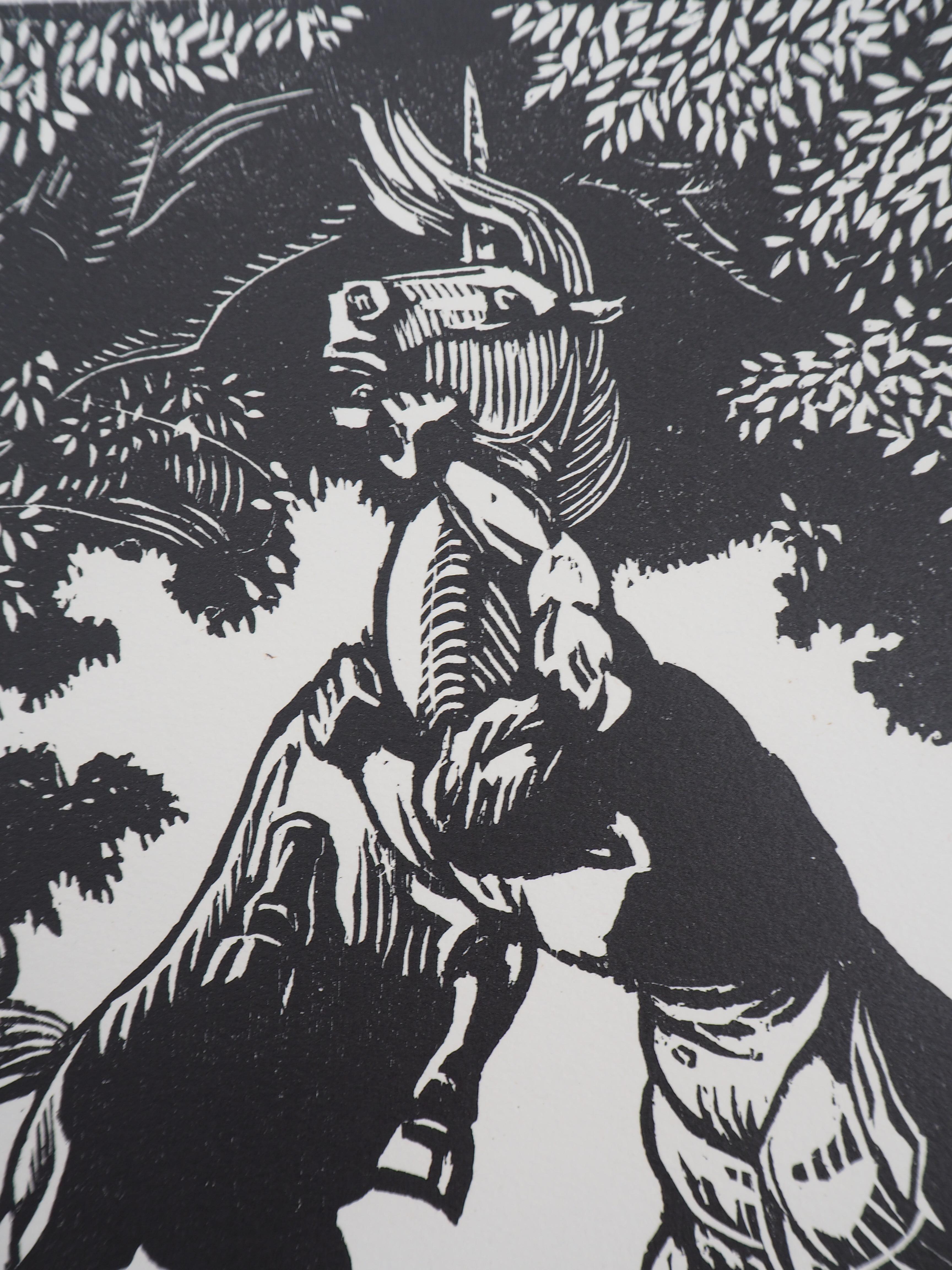Mythology : Centaur and Unicorn - Original woodcut, Handsigned - Art Deco Print by Honoré Broutelle
