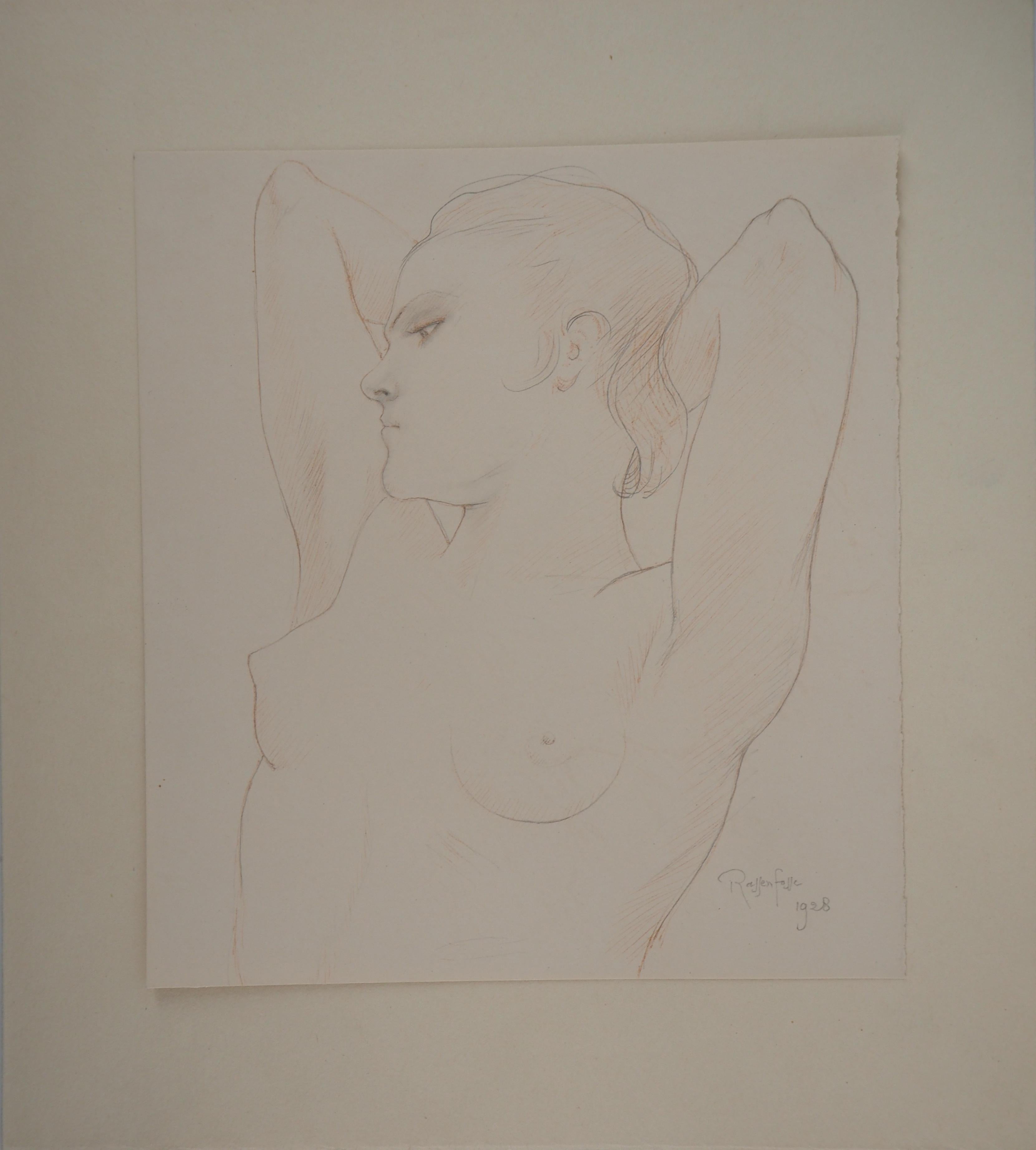 Stretching Nude - Original drawing, Handsigned - Modern Art by Armand Rassenfosse