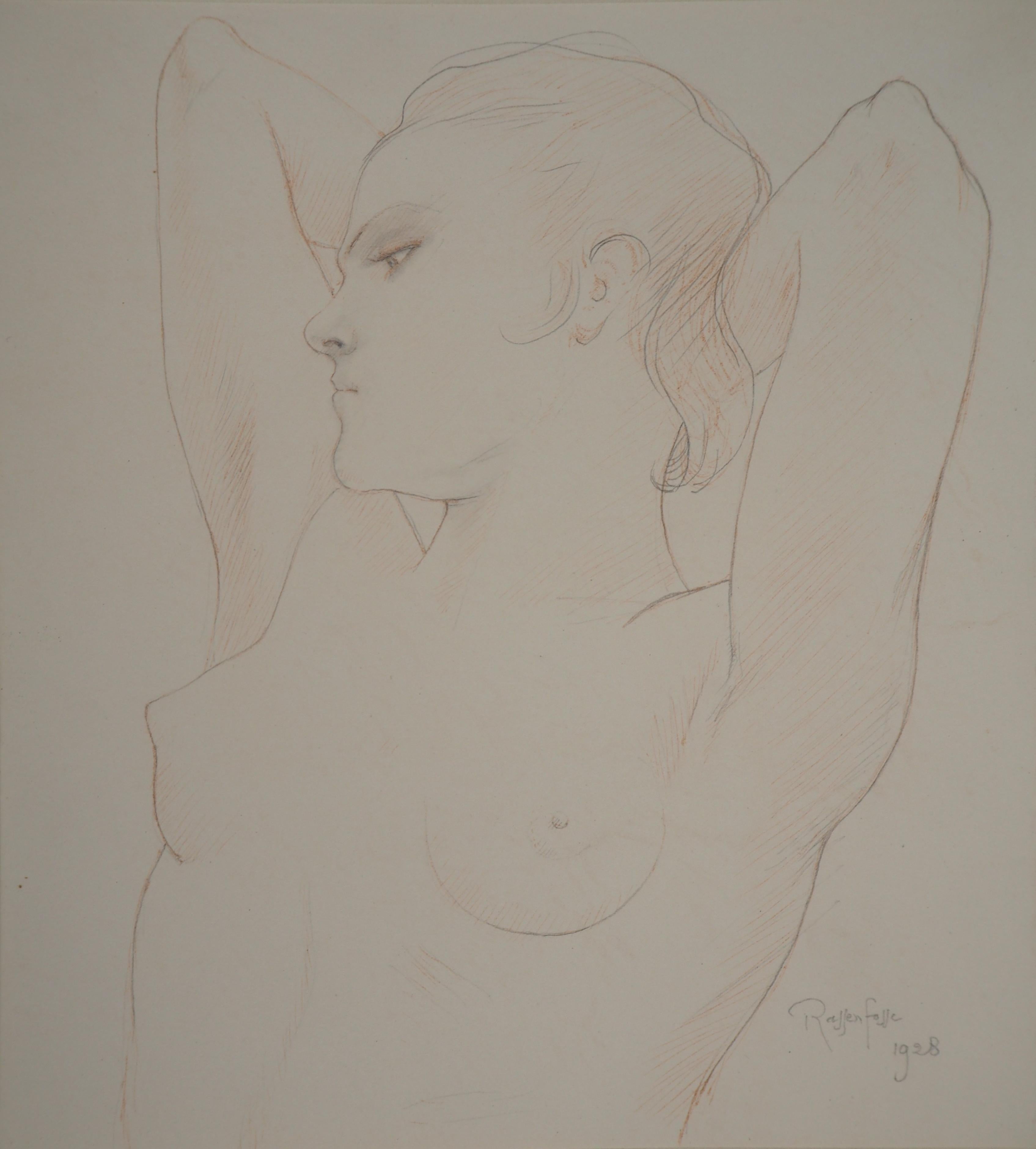 Stretching Nude - Original drawing, Handsigned - Art by Armand Rassenfosse