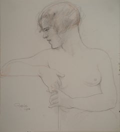 Leaning Nude - Original drawing, Handsigned