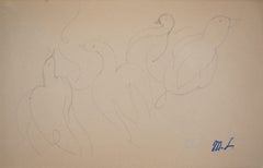 Antique Art Deco Gooses and Ducks - Original pencil drawing