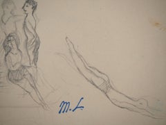 Summer : Girls and Boys at the Beach - Original pencil drawing