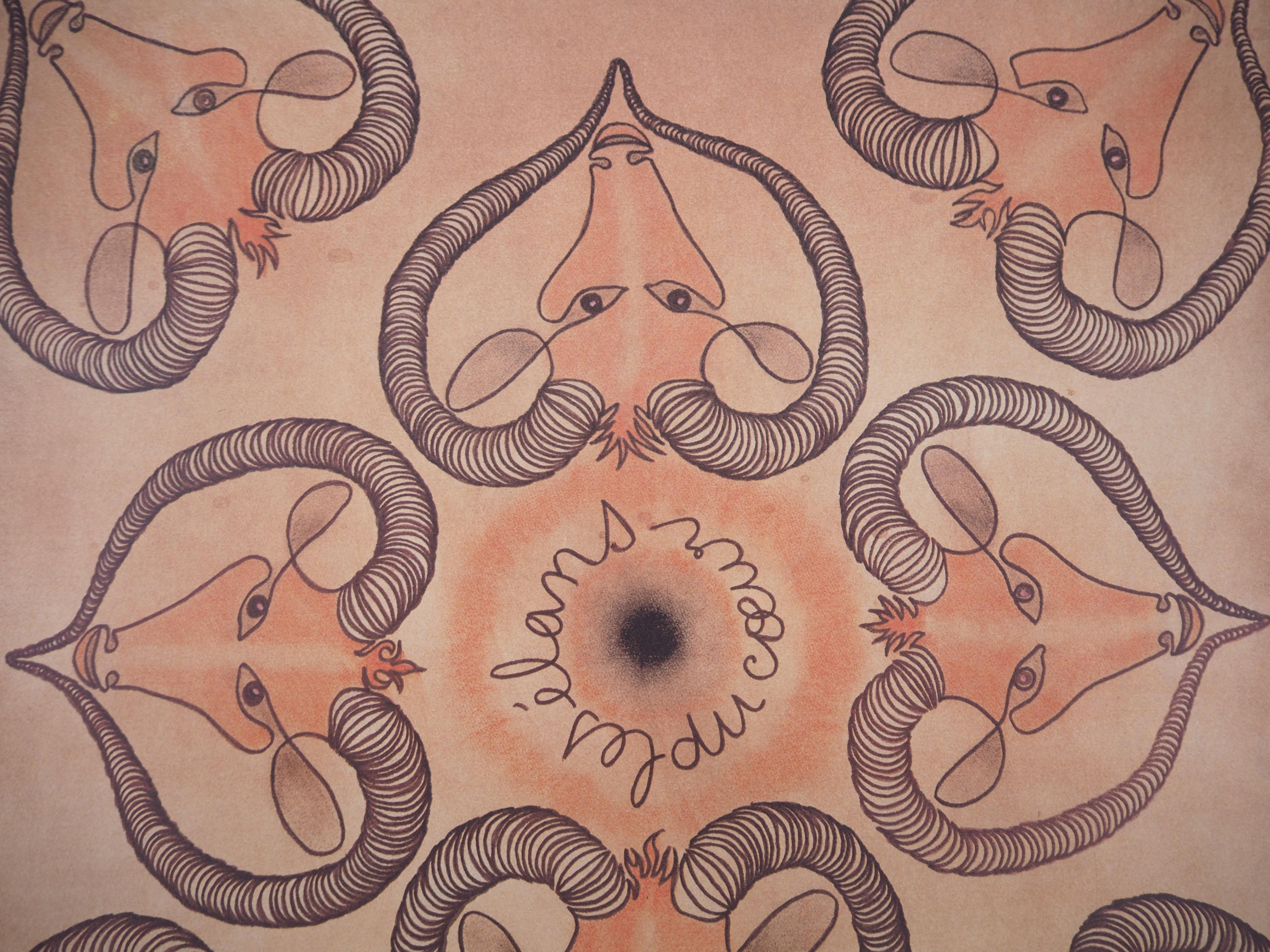 Astrologie und Tierkreiszeichen: Aries „“Impulses of the Heart““ – Lithographie, Ltd 100 Exemplare (Beige), Animal Print, von Jean Marais