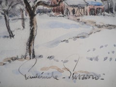 Normandy : Snowy Landscape - Original watercolor painting - Signed