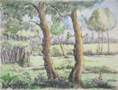 Hommage à Cézanne : Les vieux pins - peinture à l'aquarelle originale, signée