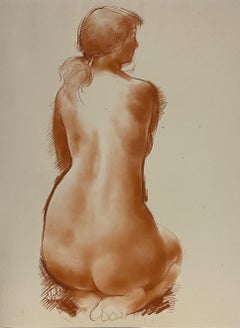 Vintage Sitted Nude - Original handsigned drawing in sanguine