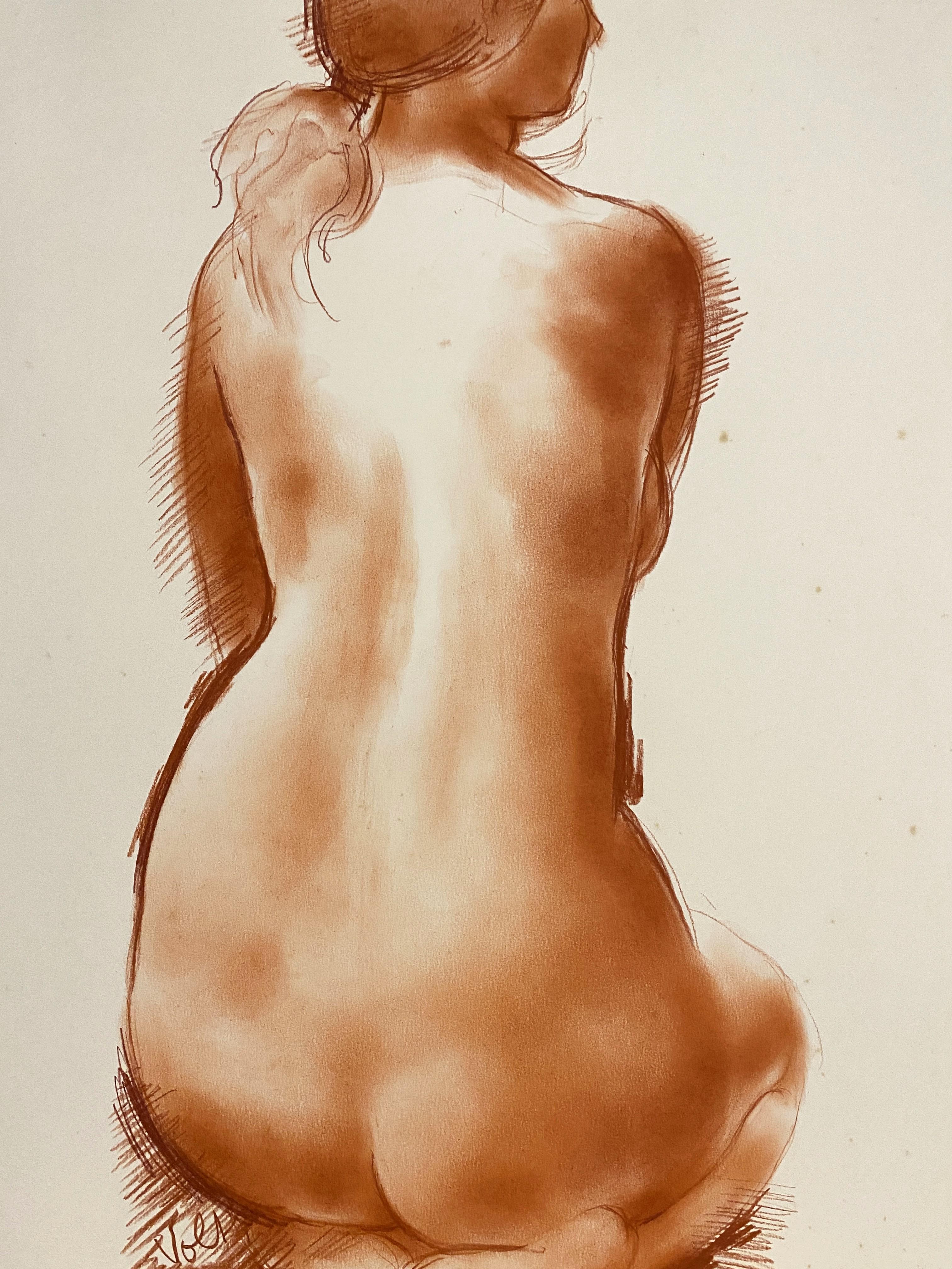Sitted Nude - Original handsignierte Zeichnung in Aktform (Moderne), Art, von Antoniucci Volti