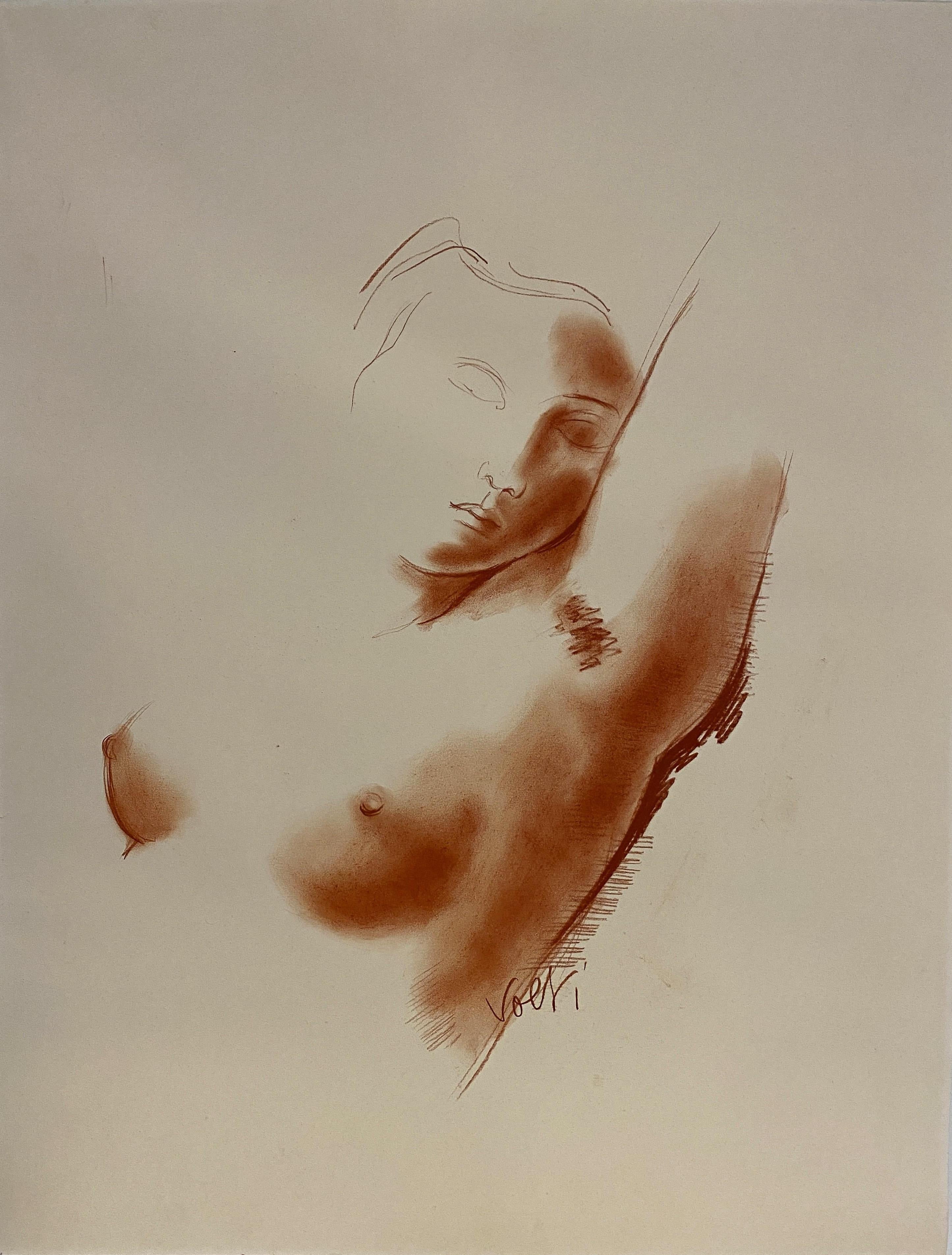 Antoniucci Volti Nude - Woman Portrait - Original handsigned drawing in sanguine