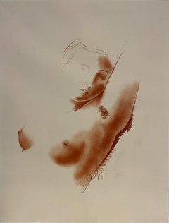 Retro Woman Portrait - Original handsigned drawing in sanguine