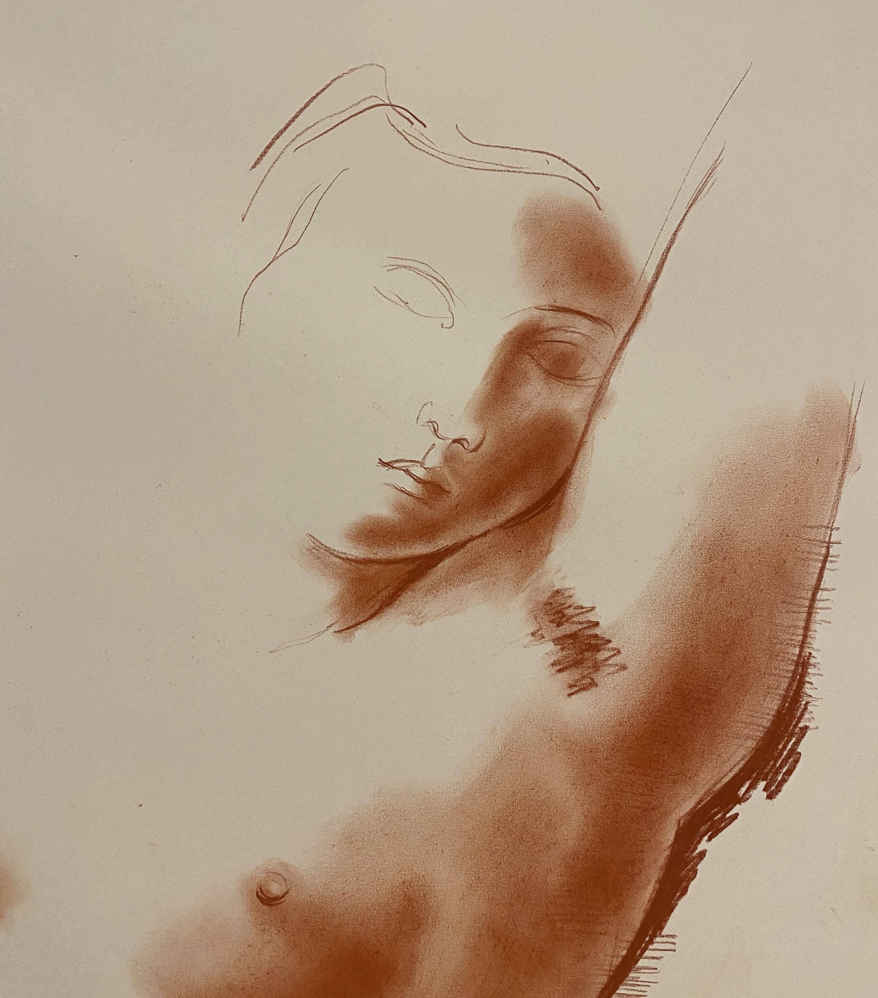Woman Portrait - Original handsigned drawing in sanguine - Art by Antoniucci Volti