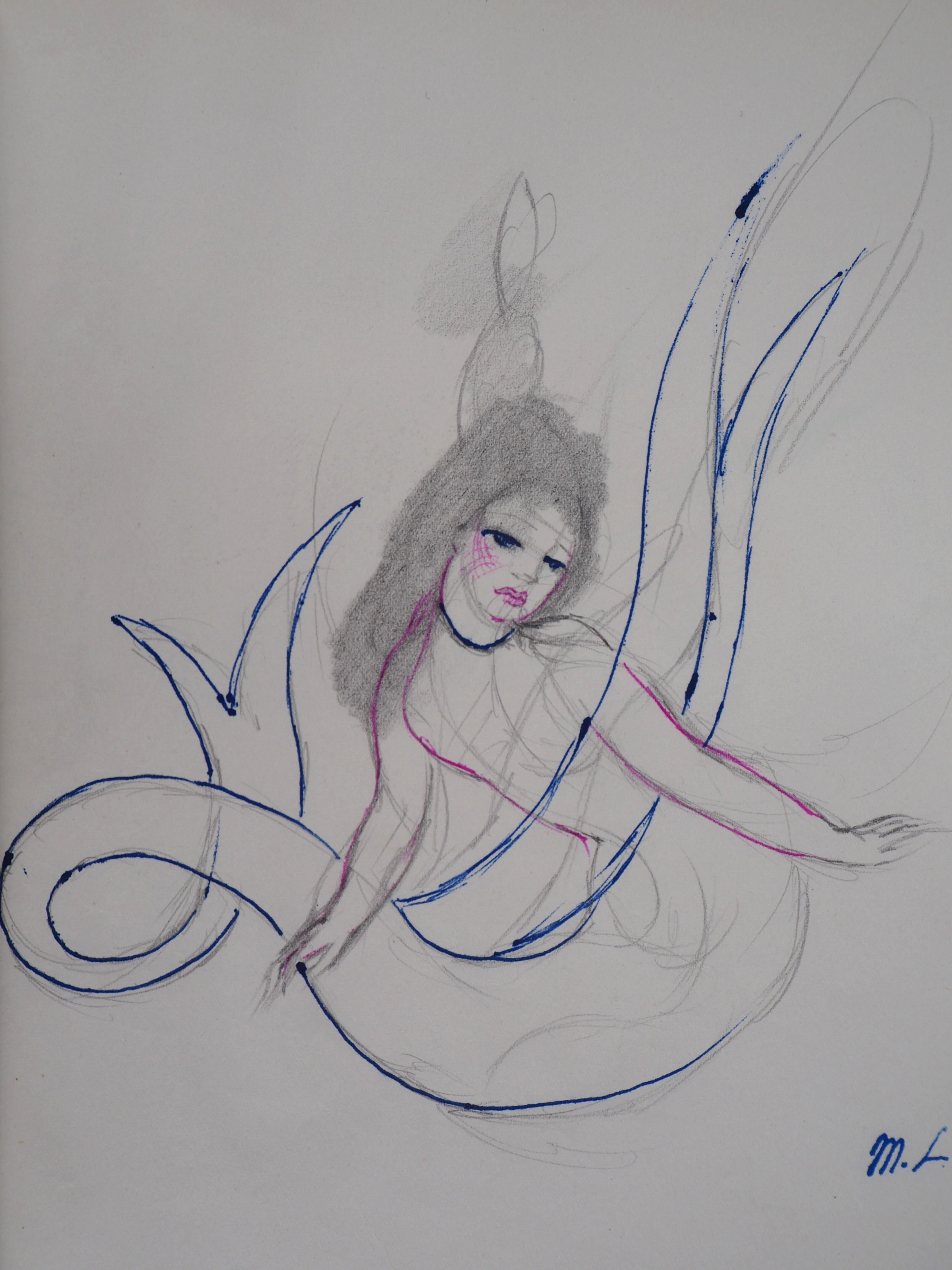 Meerjungfrau - Original Zeichnung mit Tusche und Bleistift, 1953 (Moderne), Art, von Marie Laurencin