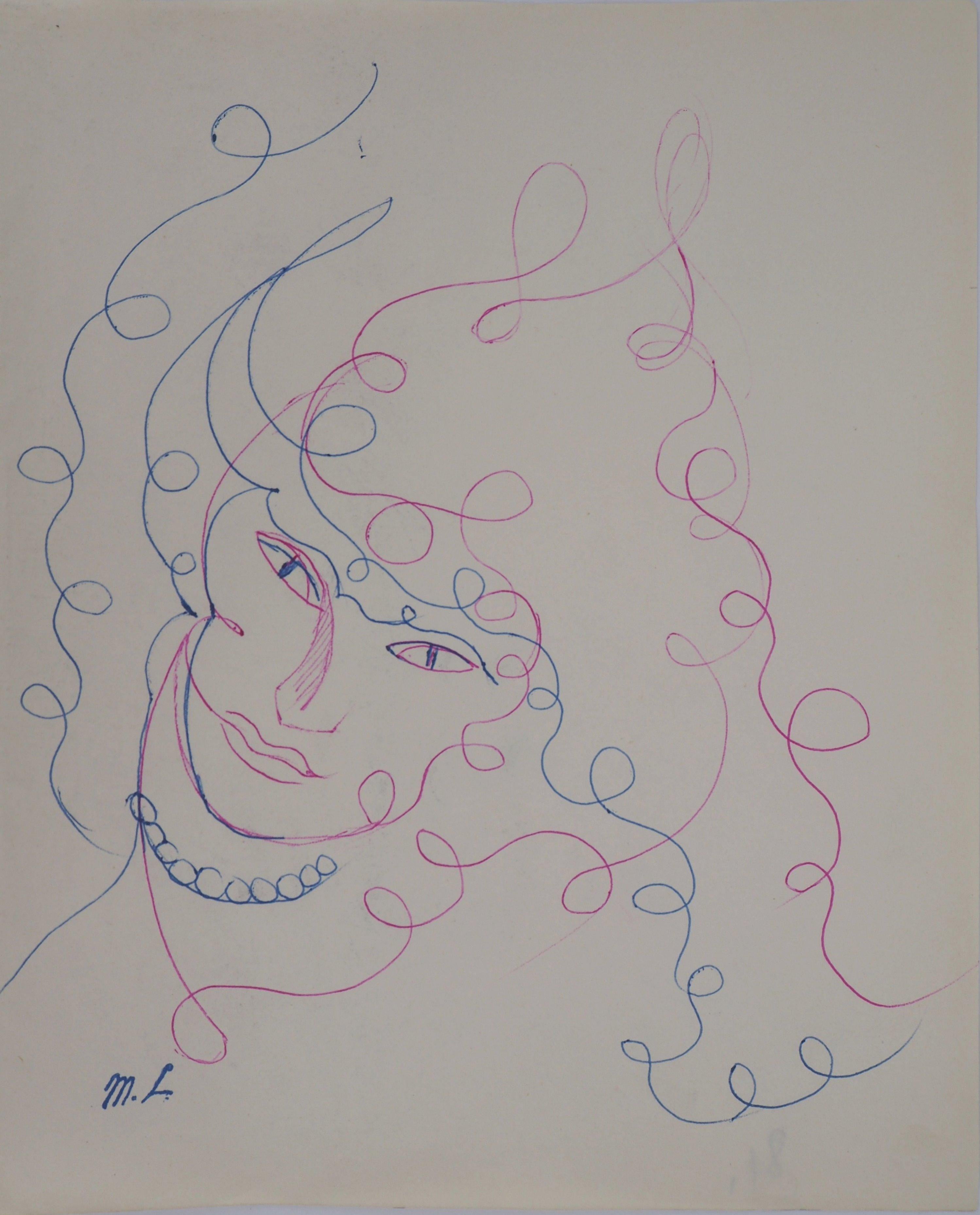 Marie Laurencin Figurative Art - Woman with Pearls - Original ink drawing, 1953