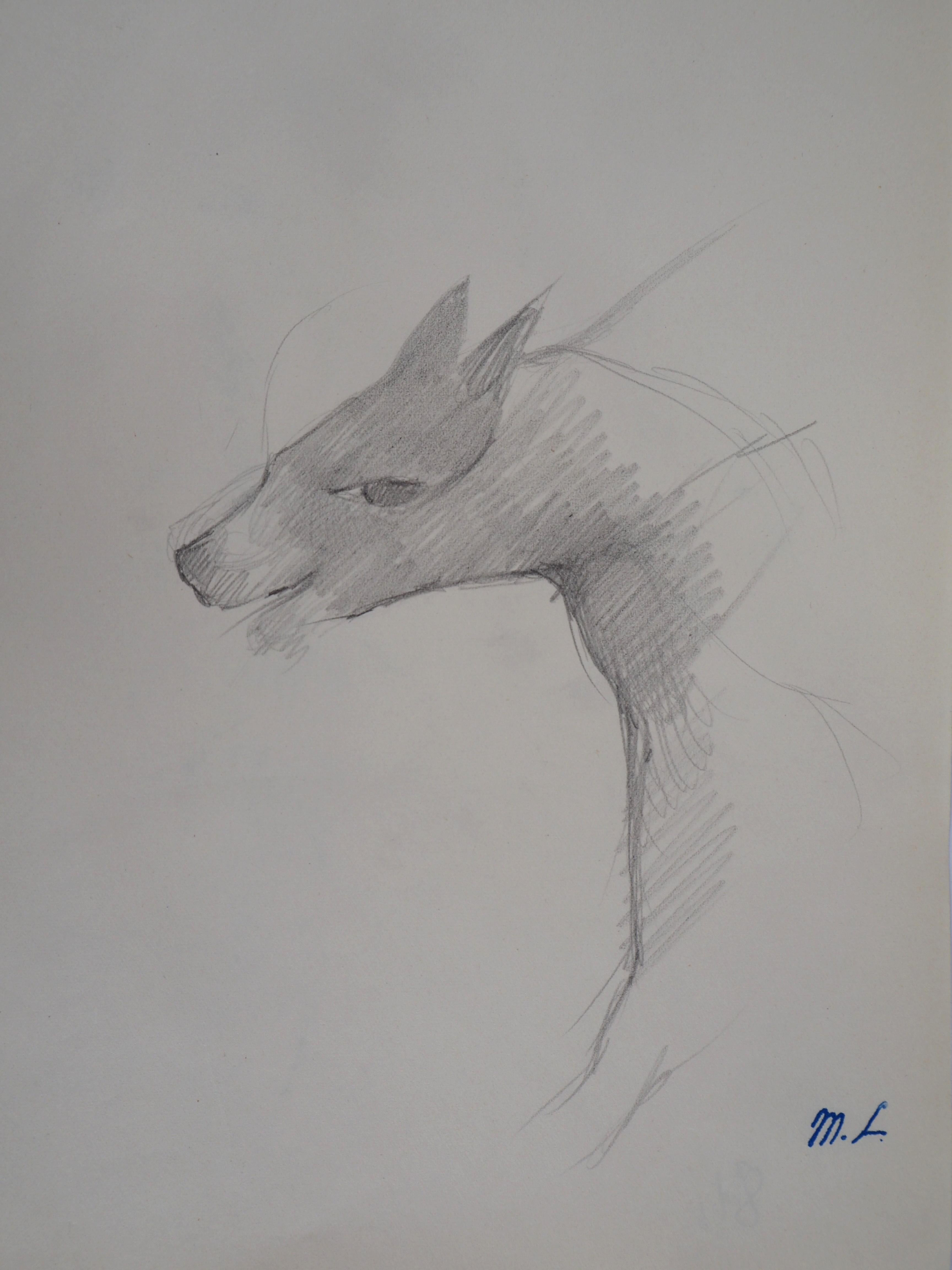 Marie Laurencin Animal Art - Study of a Dog - Original pencil drawing, 1953