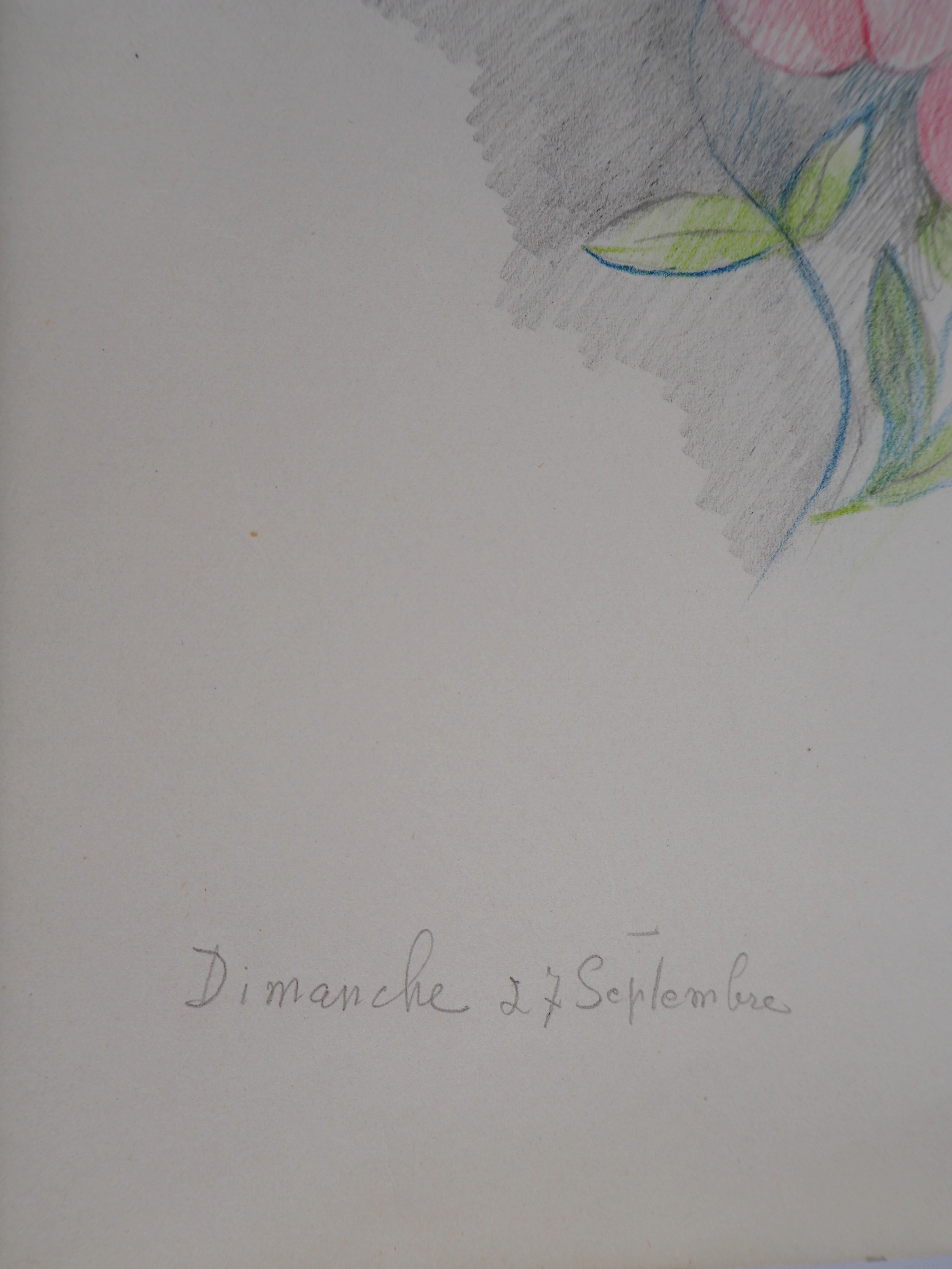 Marie LAURENCIN
Fleurs colorées, 1953

Dessin original au crayon 
Cachet de l'artiste signé
Sur papier 24,5 x 19,5 cm (environ 9,6 x 7,6 pouces)

Très bon état, marques de la manipulation sur le papier