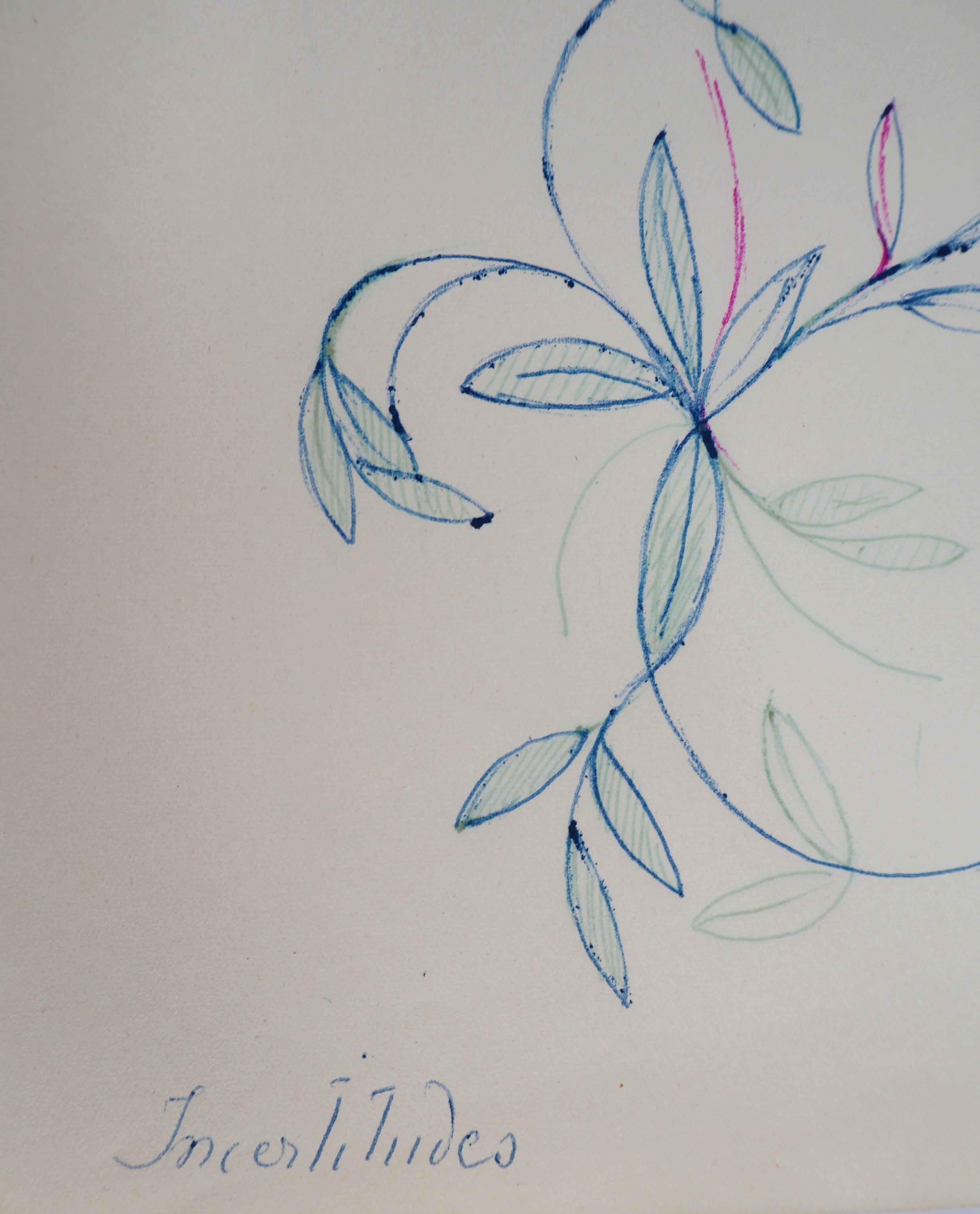 Blumenornament – Original Tintenzeichnung, 1953 (Grau), Landscape Art, von Marie Laurencin
