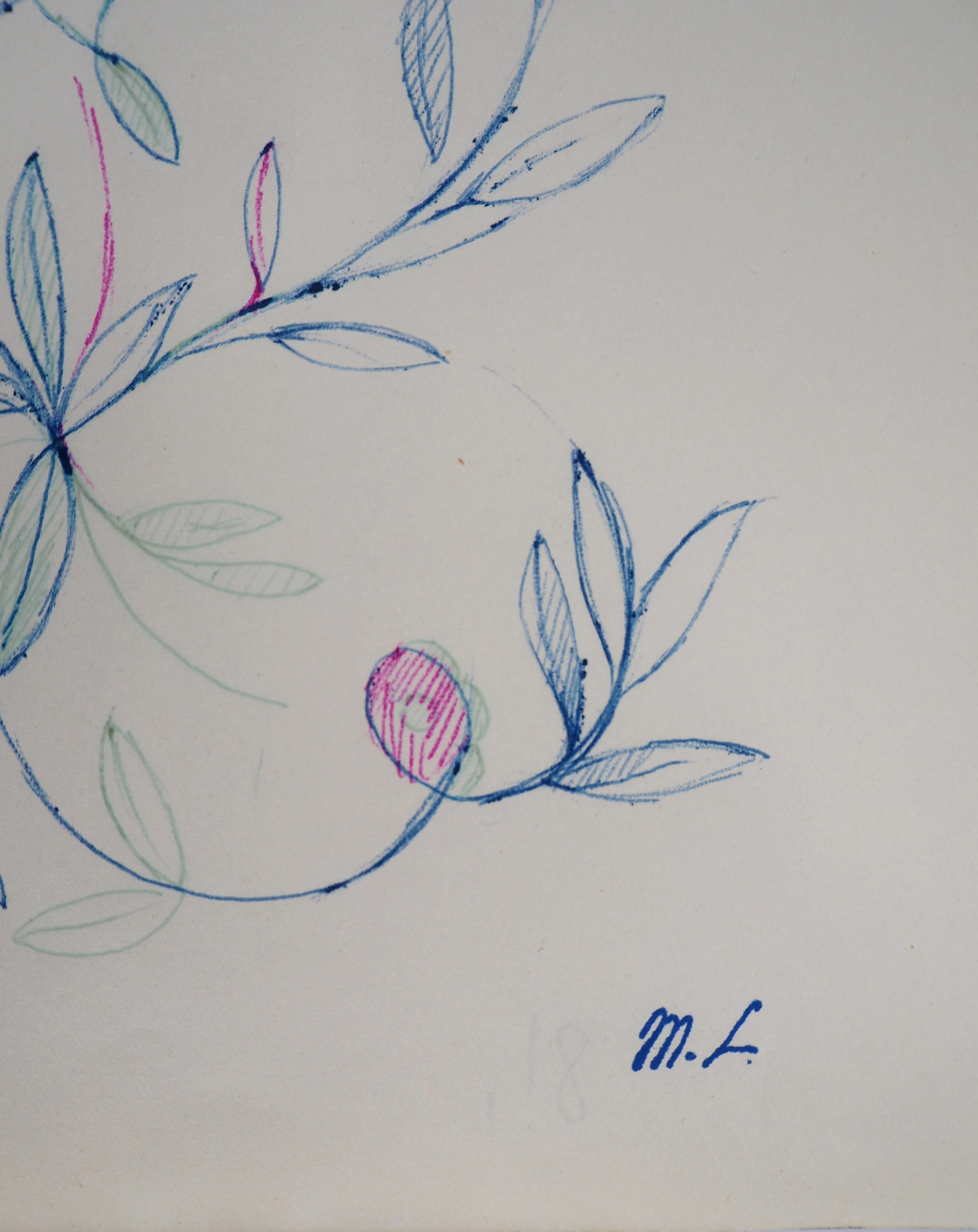  Blumenornament – Original Tintenzeichnung, 1953 – Art von Marie Laurencin