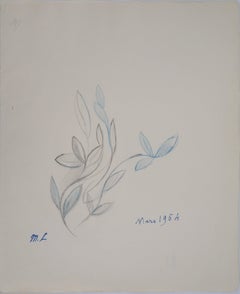 Spring Blossom : Leaves in Blue - Original pencil drawing, 1953