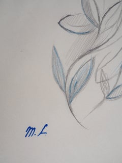 Spring Blossom : Leaves in Blue - Original pencil drawing, 1953