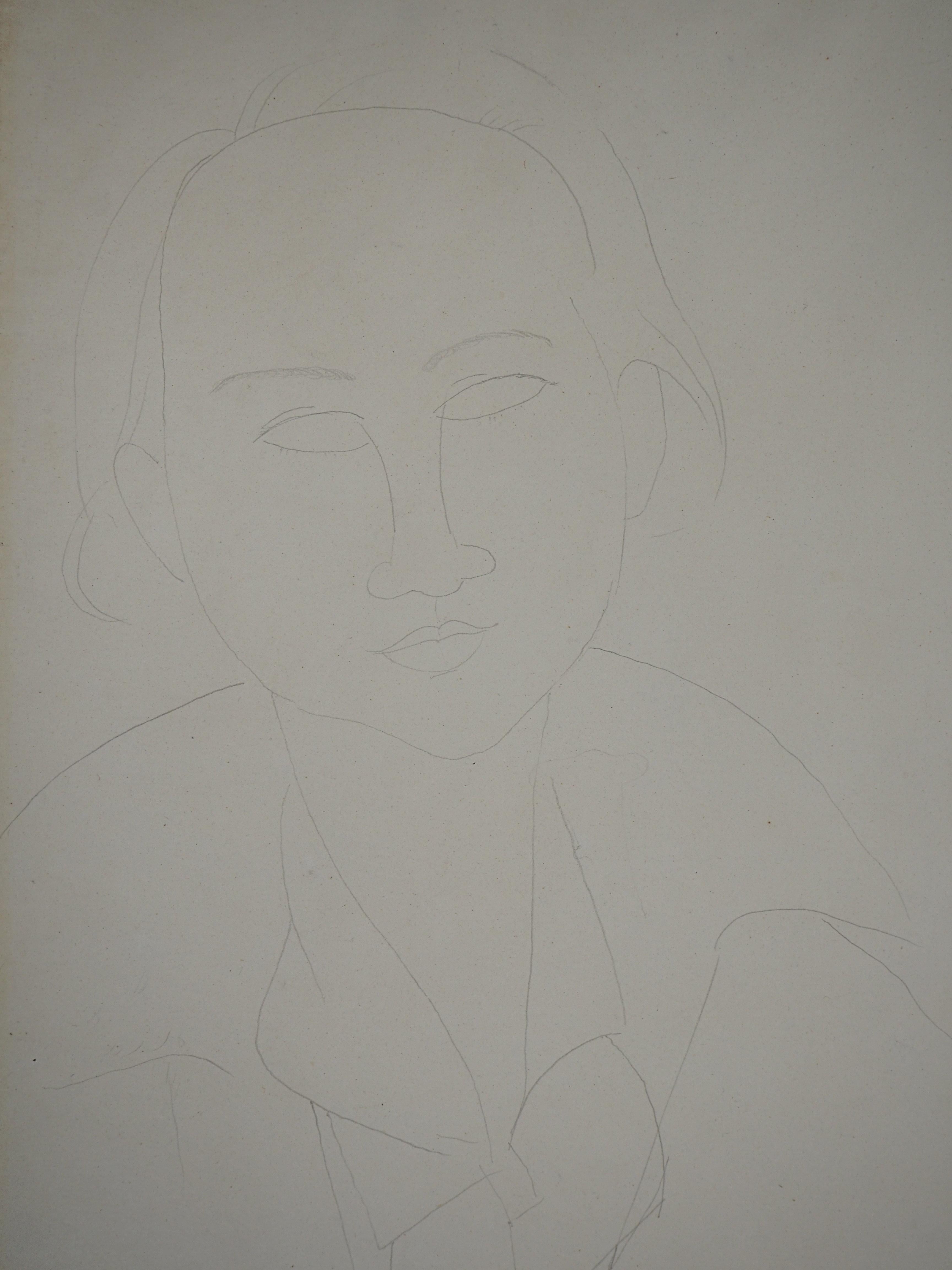 Portrait of Elena - Original pencil drawing - CERTIFICATES & FULL PROVENANCE - Modern Art by Amedeo Modigliani