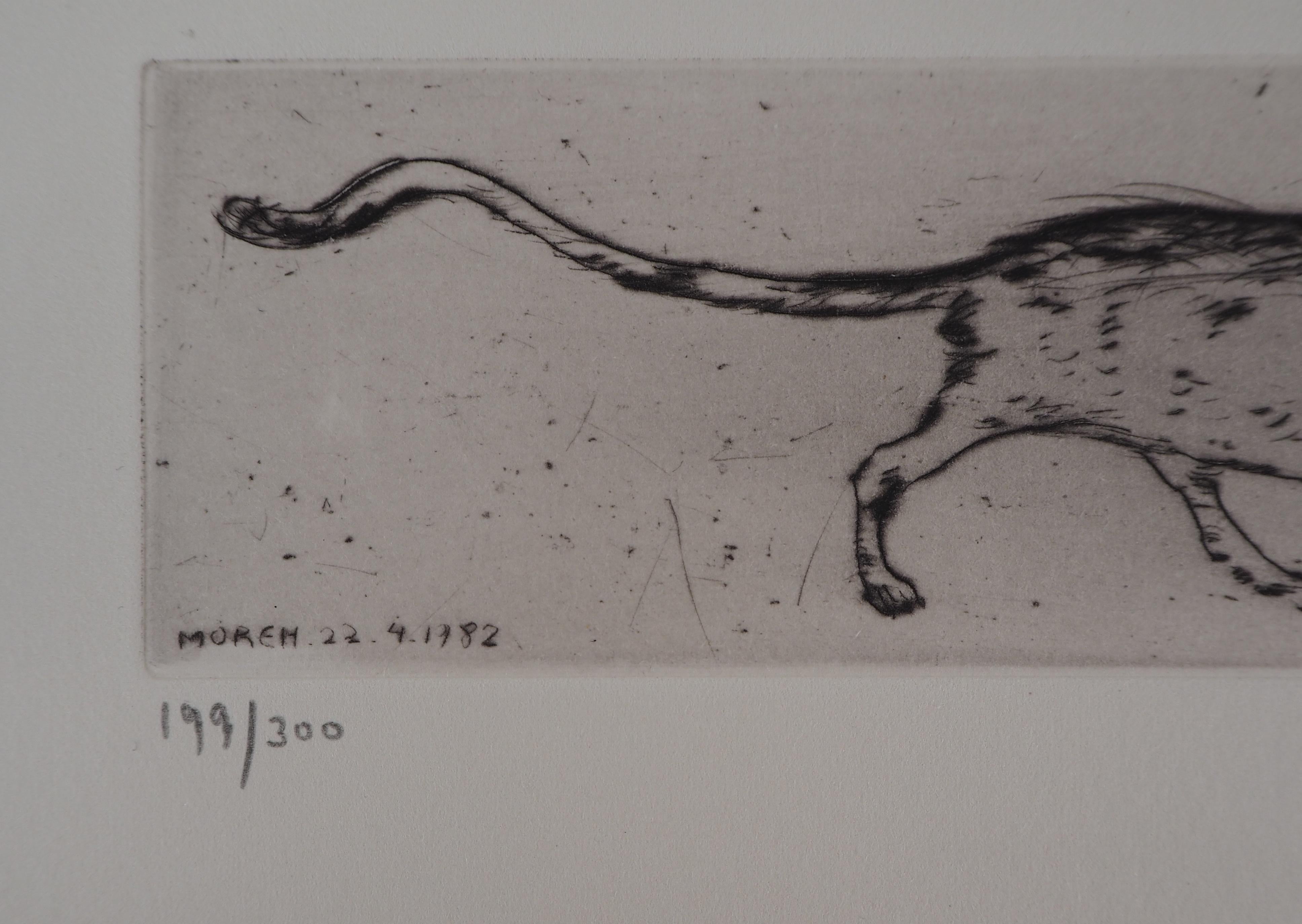 Cat and Mouse : Original etching, Handsigned - Gray Animal Print by Mordecai Moreh