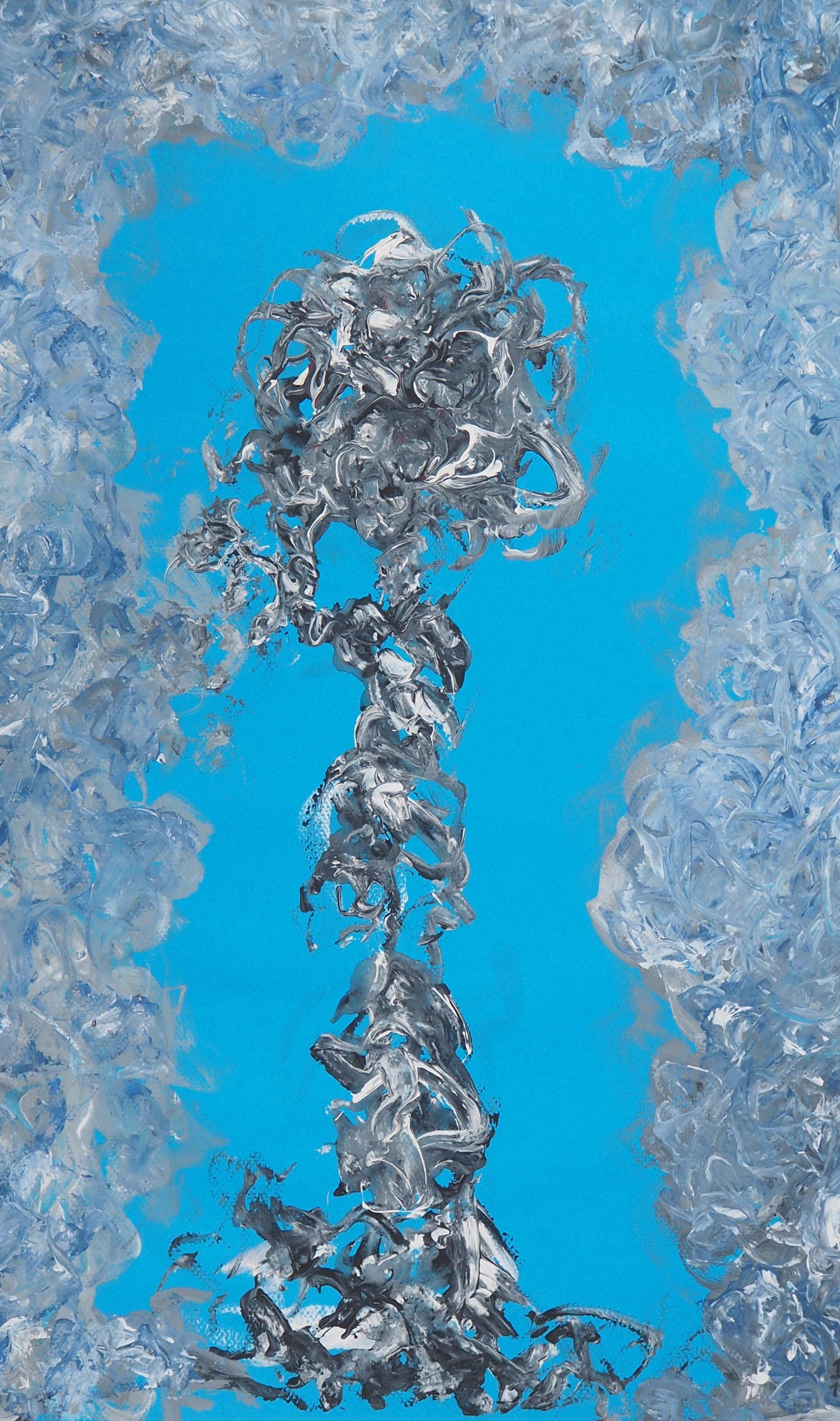 Rosa surrealista - Pintura original firmada a mano, 1997 - Figurative Painting Azul de Michel Guignard